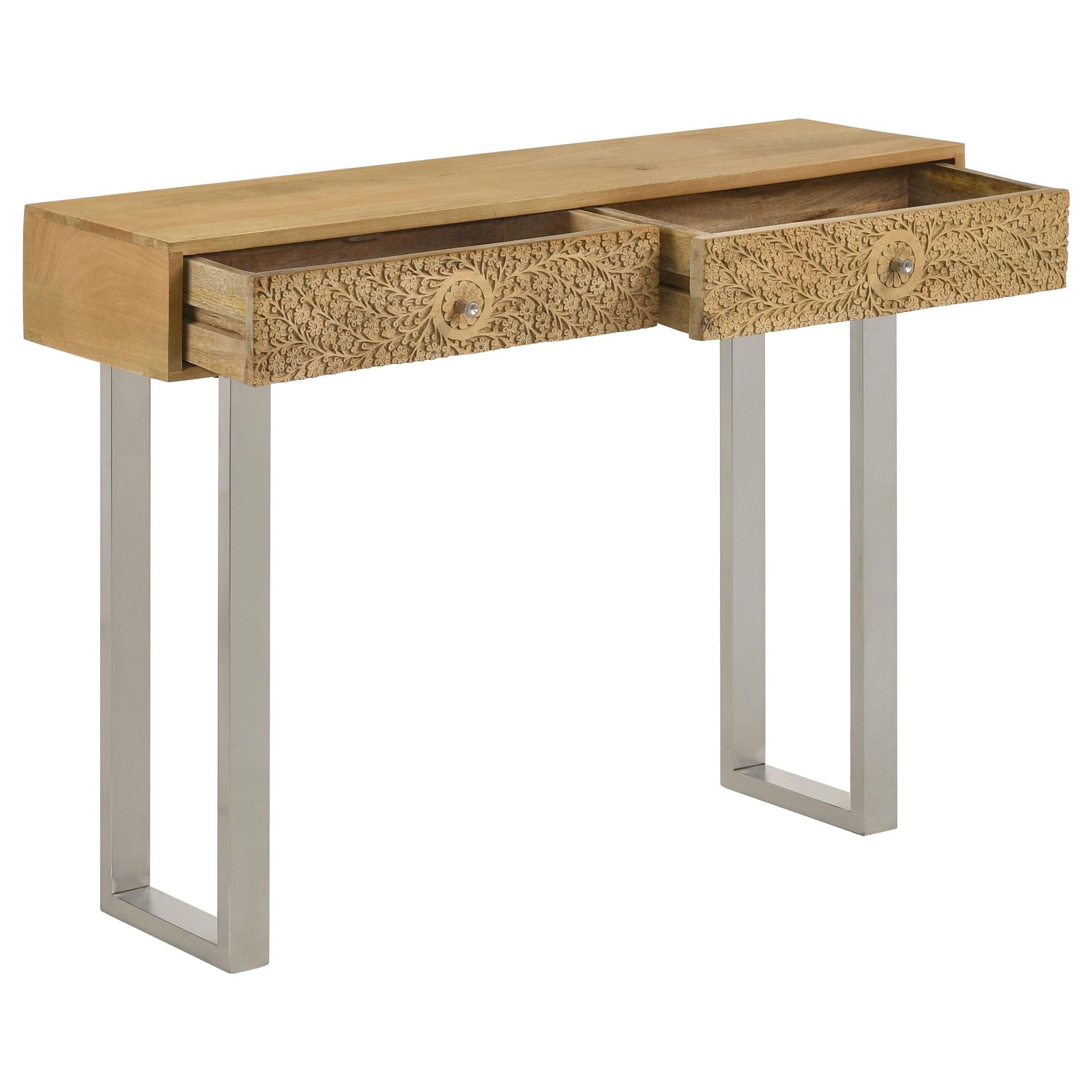 Draco 2-drawer Console Table Hand Carved Details Natural - Atlantic Fine Furniture Melbourne FL
