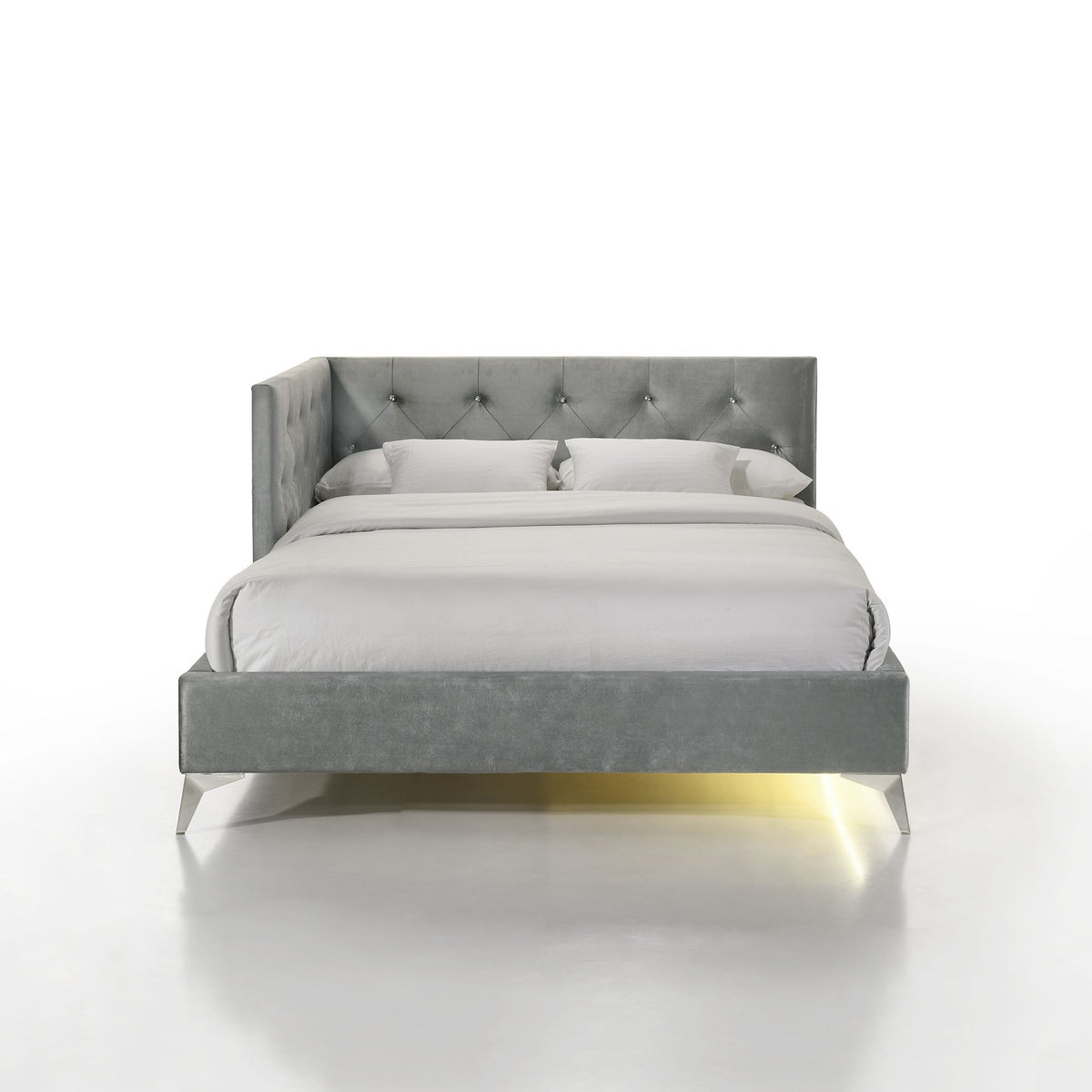 Amberley Full Upholstered Corner Bed With LED And USB in Gray by Elements International, view 2