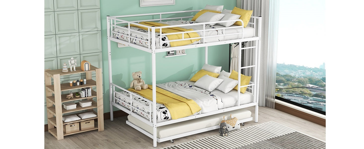 Full Over Full Metal Bunk Bed with Trundle, White - Atlantic Fine Furniture Melbourne FL