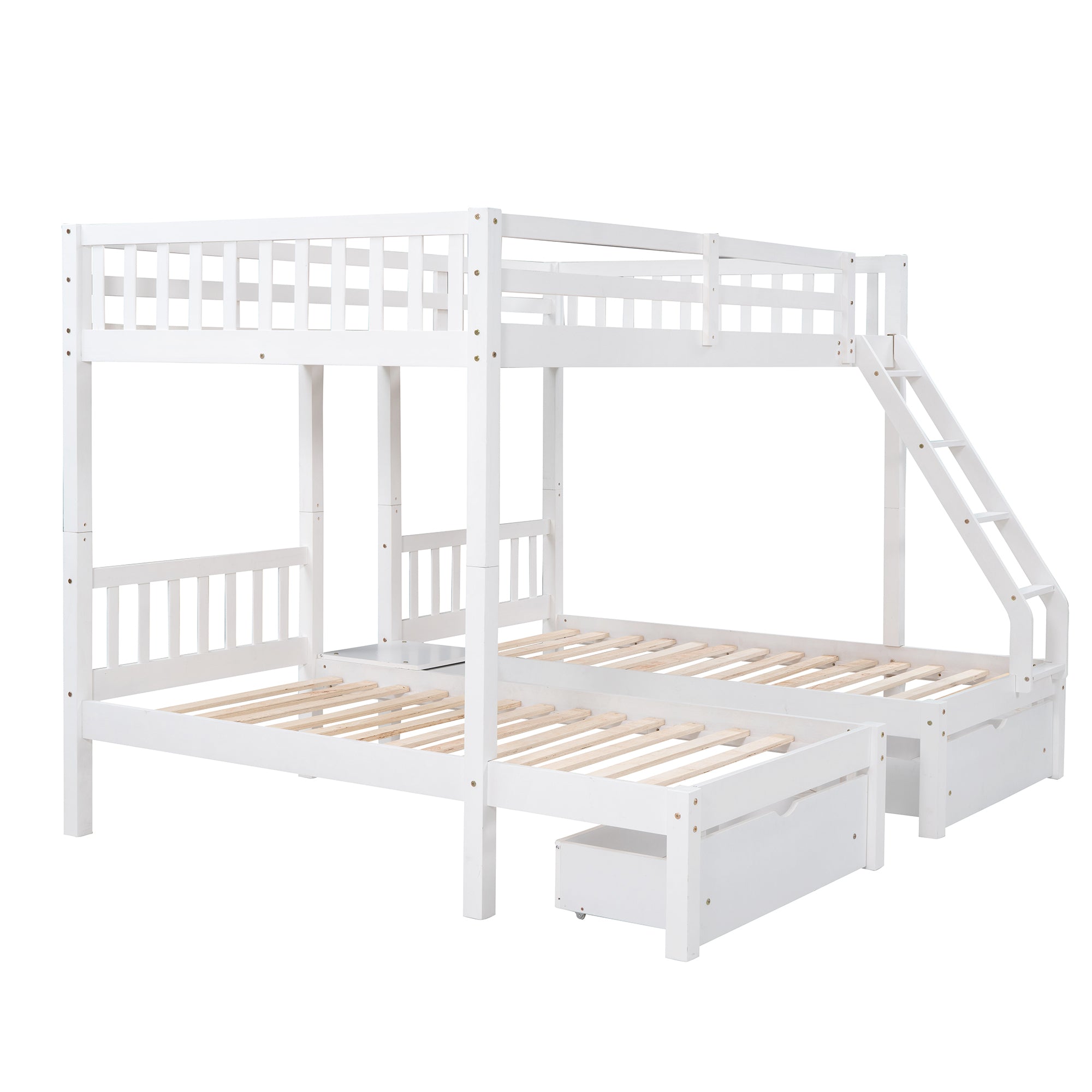 Full Over Twin & Twin Bunk Bed, Wood Triple Bunk Bed with Drawers and Guardrails, White (OLD SKU: LP000143AAK)