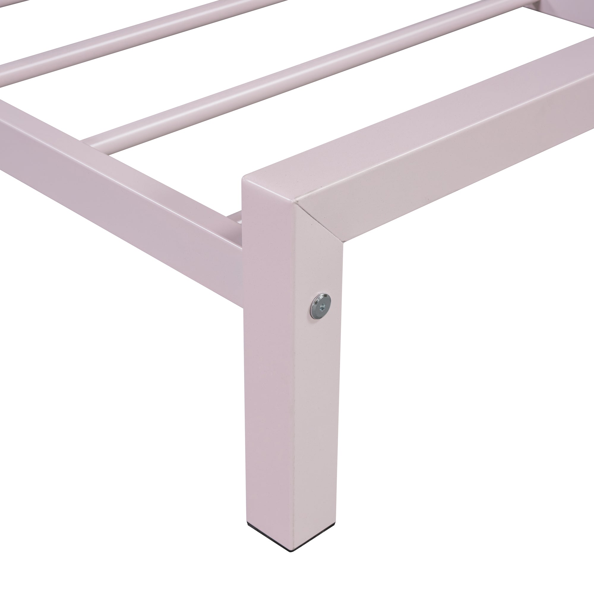 Full Size Metal Platform Bed with House-Shaped Headboard Design, Pink