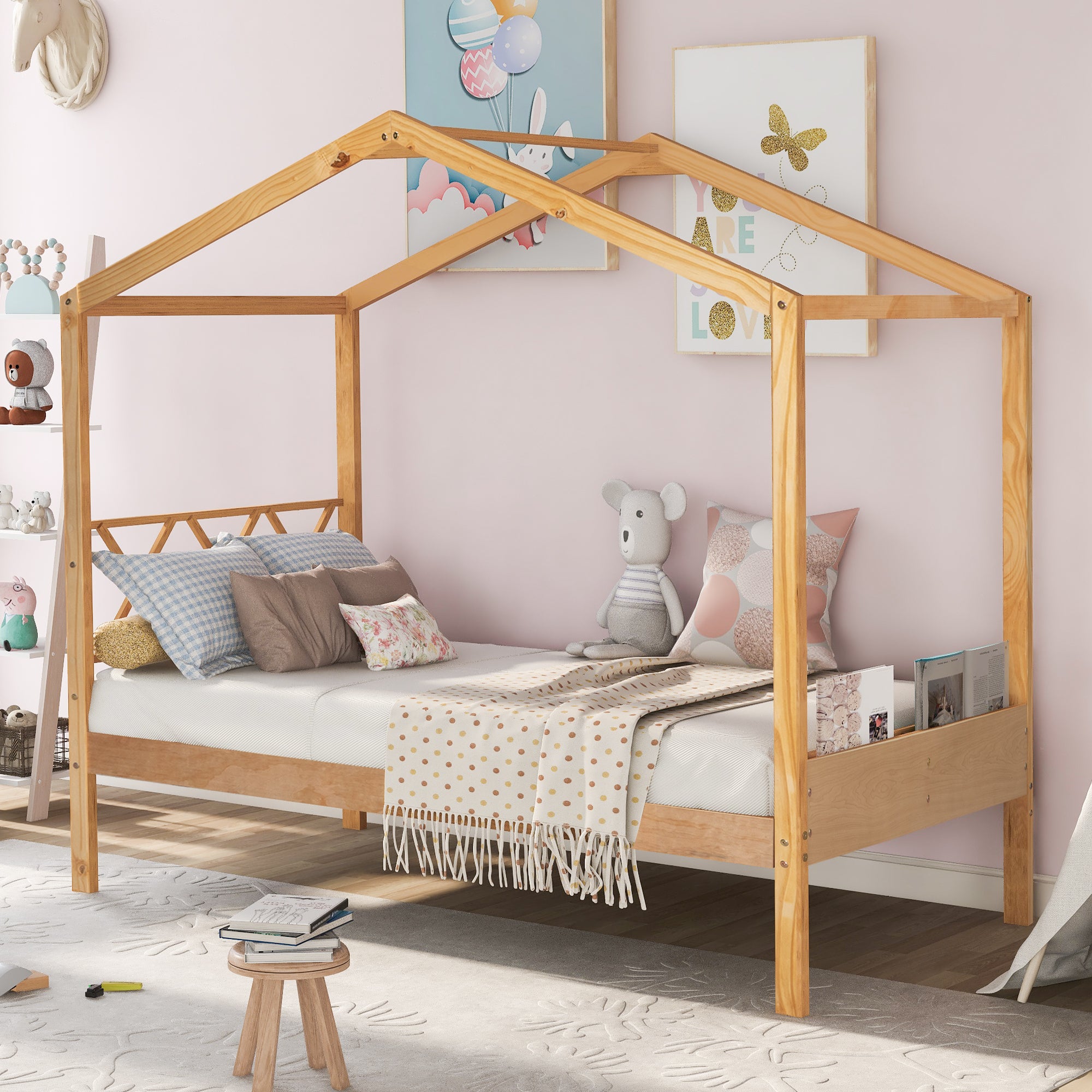 Twin Size Wood House Bed with Storage Space, Natural(OLD SKU: LP000001AAM) - Atlantic Fine Furniture Melbourne FL