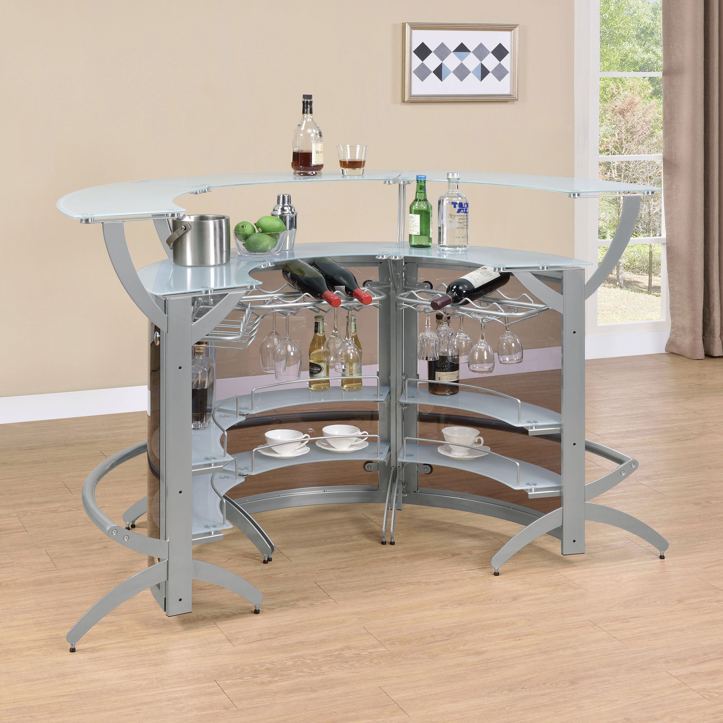 Dallas 3-piece Curved Freestanding Home Bar Cabinet Silver — view 3