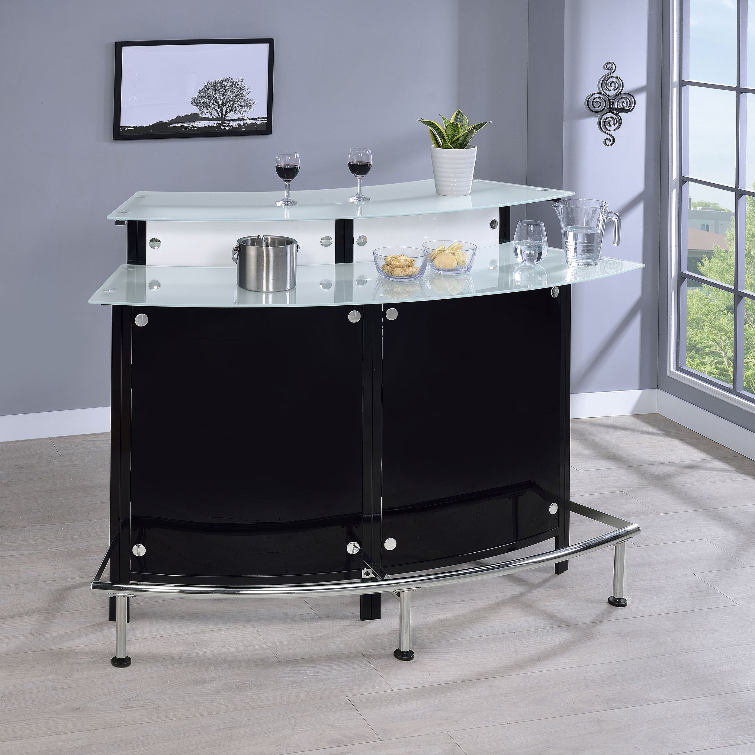 Keystone Curved Glass Top Home Bar Wine Cabinet Black — view 2