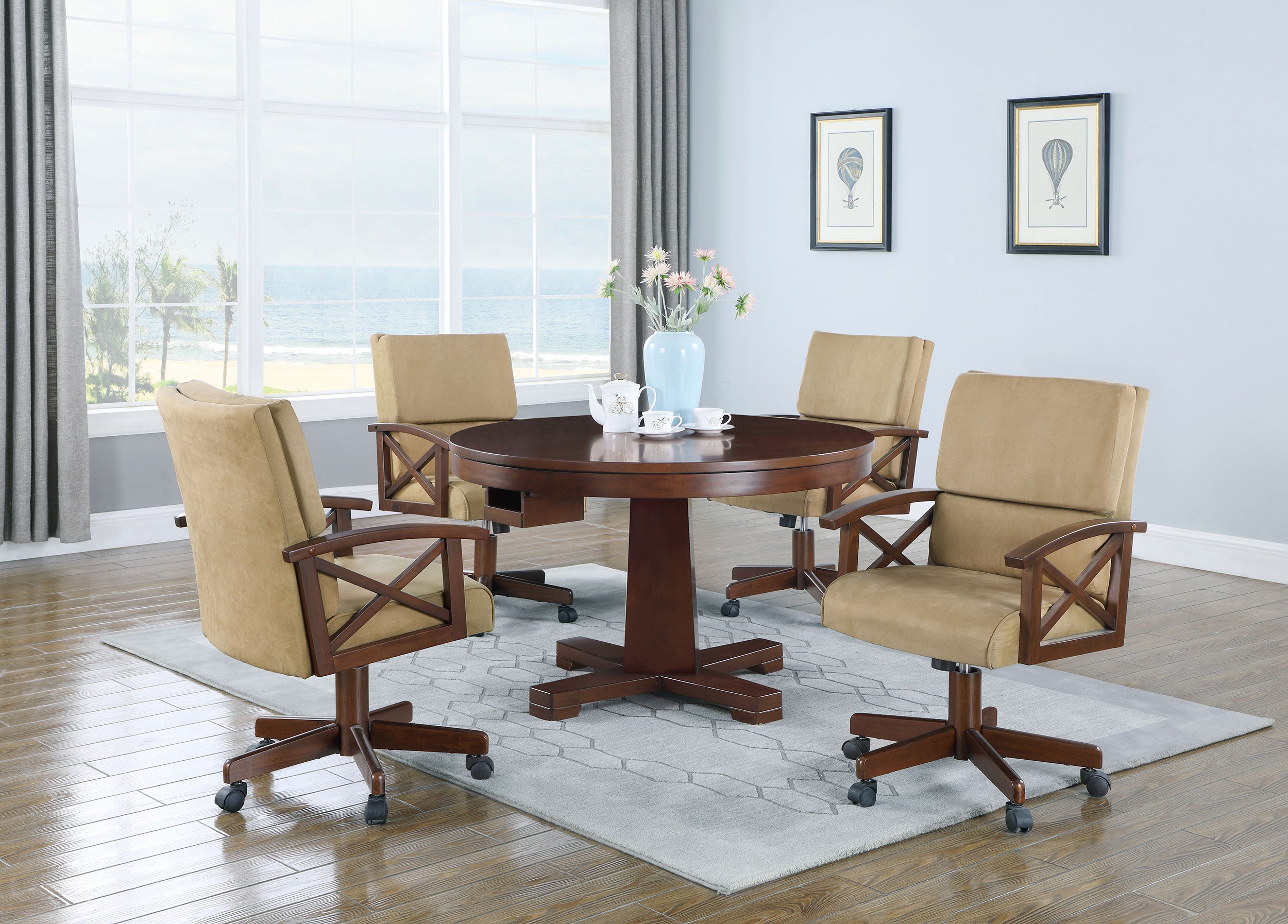 Marietta Round Dining and Billiard Poker Game Table Tobacco — view 10
