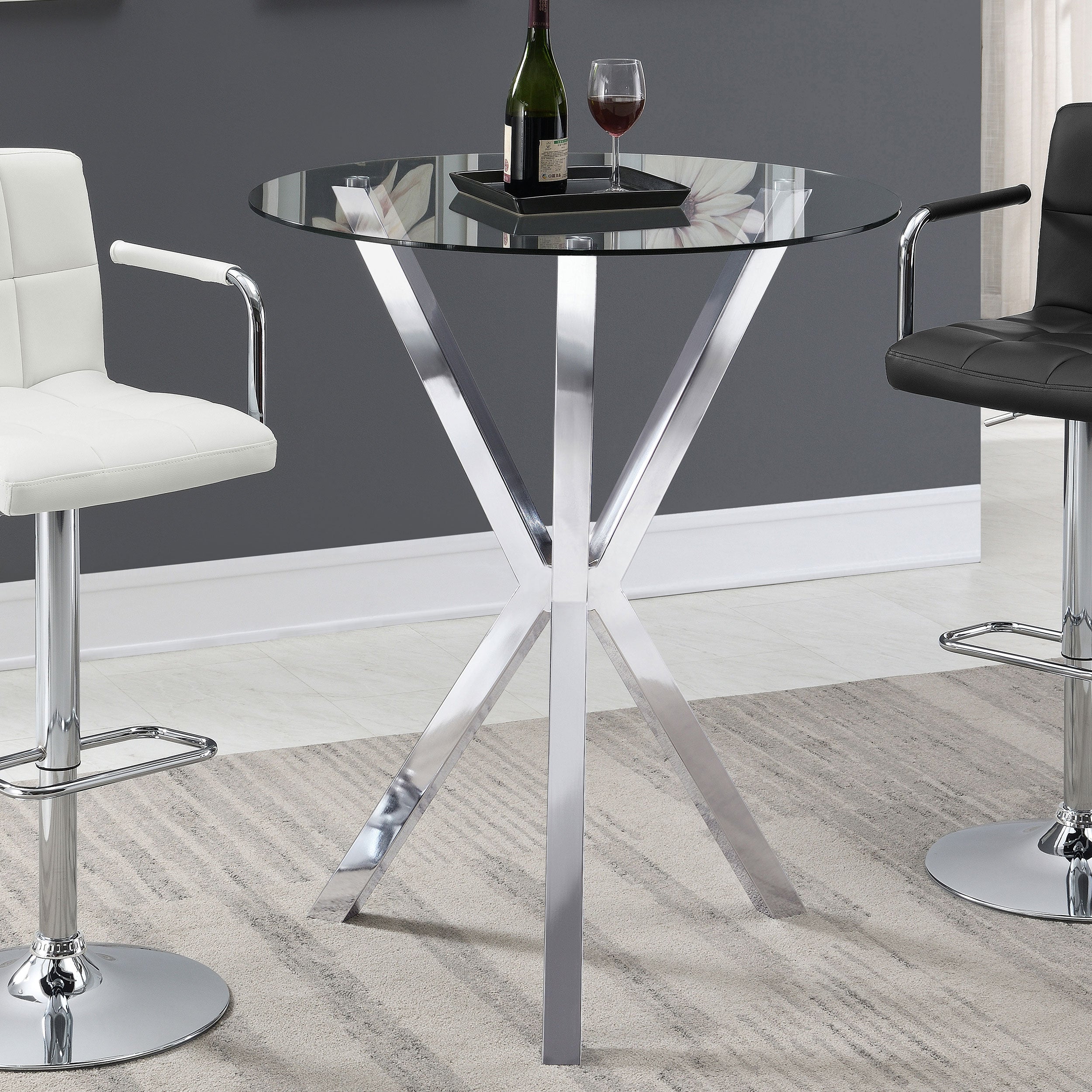 Denali Round 35-inch Glass Top Bistro Bar Table Chrome — view 2