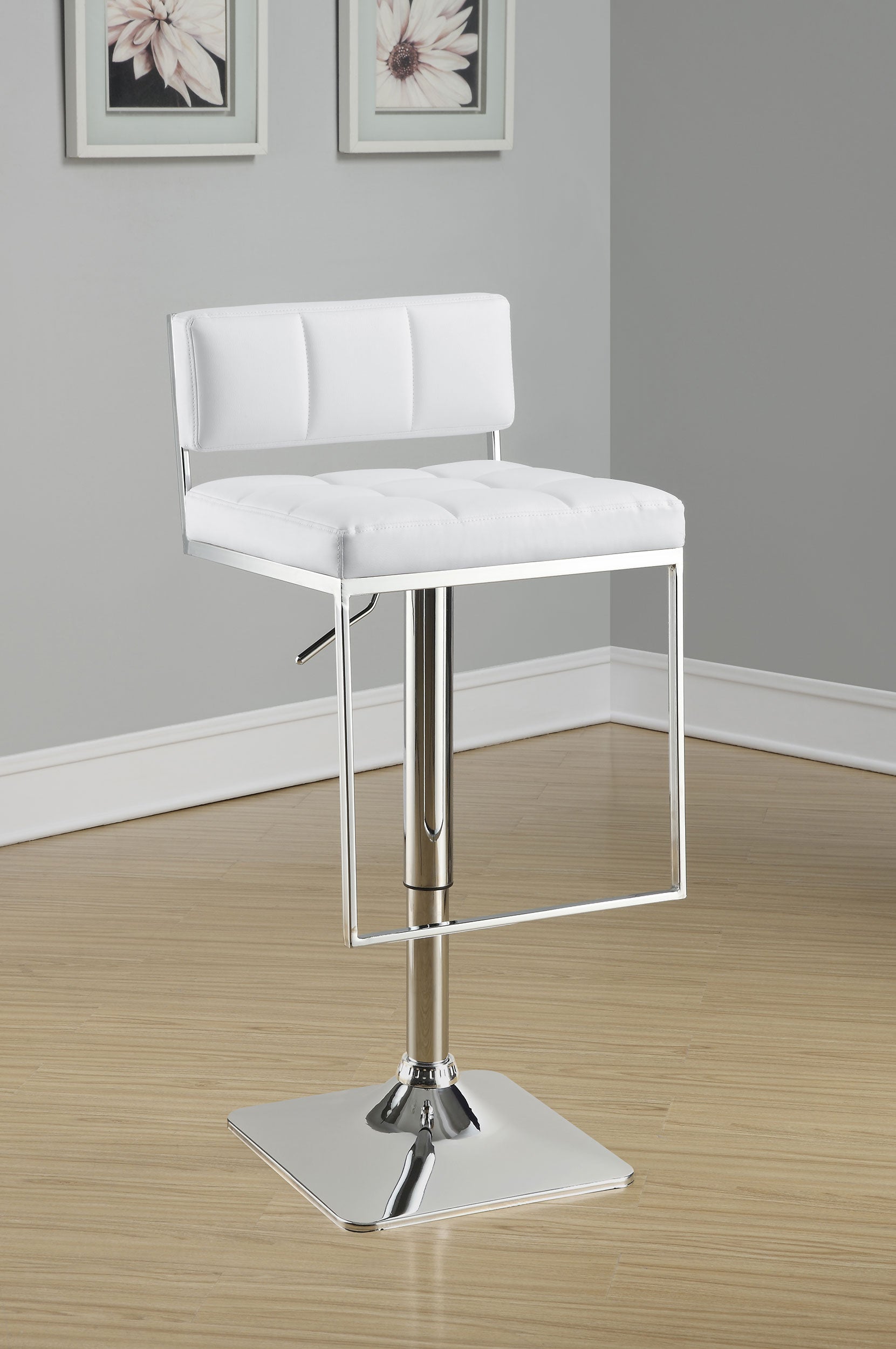 Alameda Adjustable Bar Stool Chrome and White — view 3