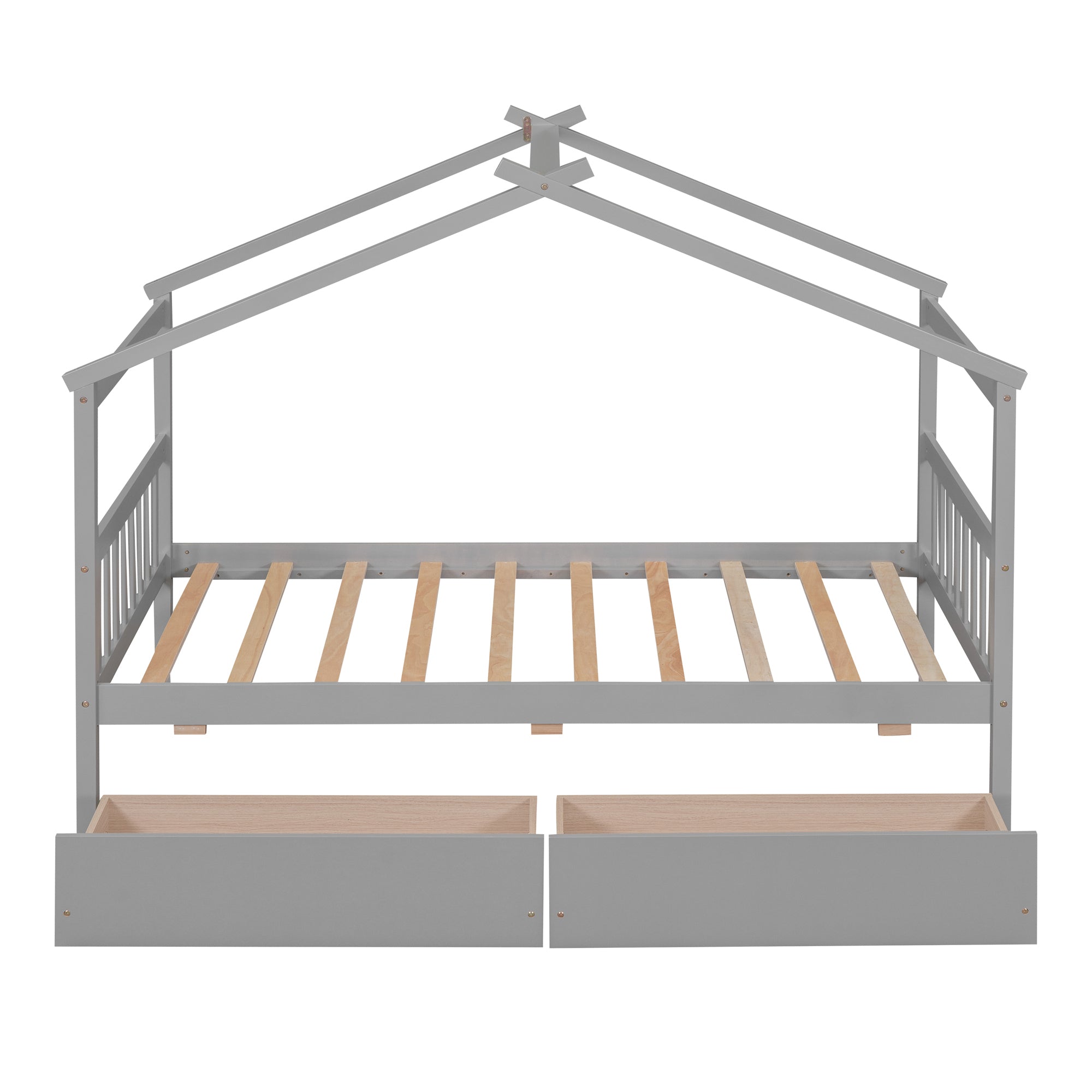 Twin Size Wooden House Bed with Drawers, Gray - Atlantic Fine Furniture Melbourne FL
