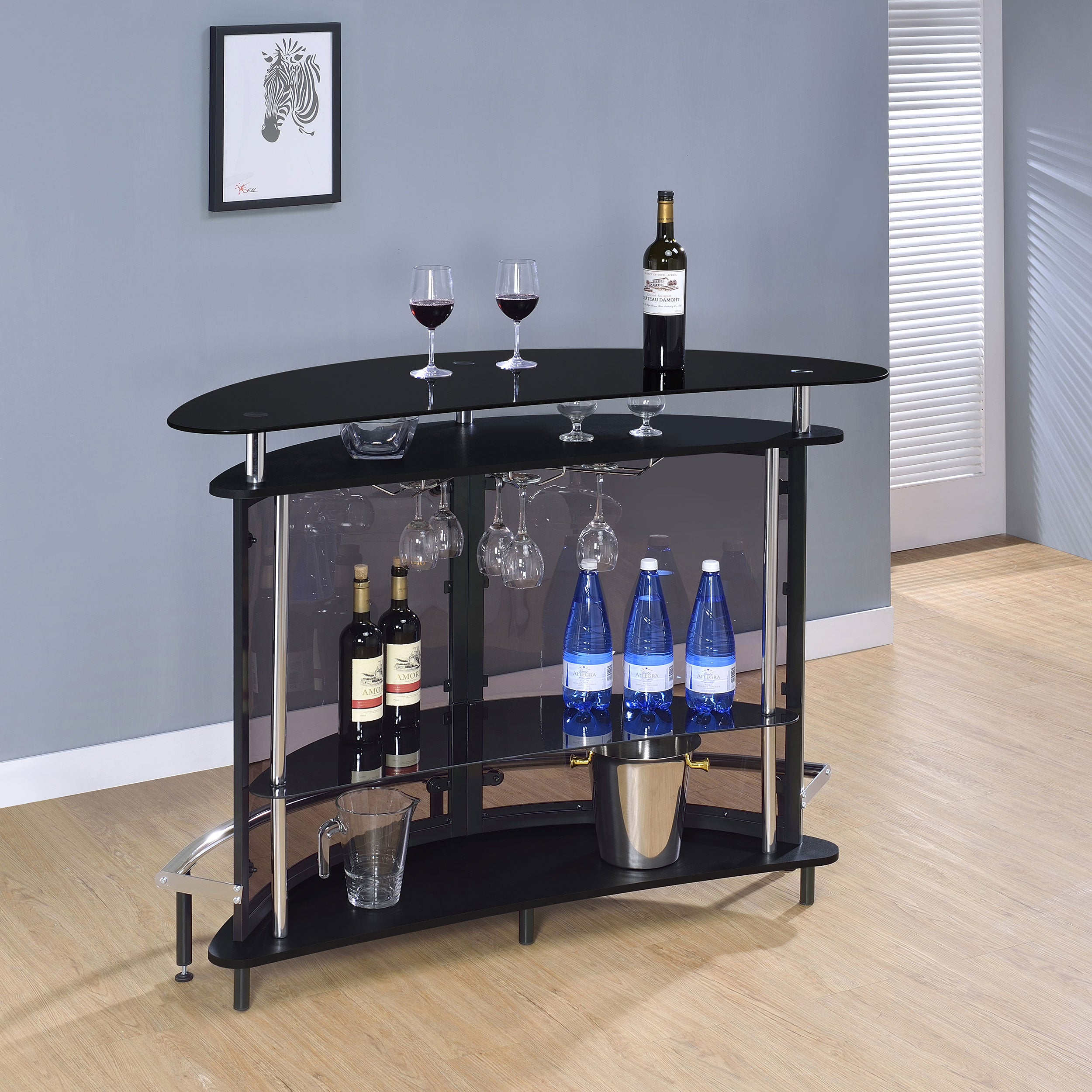 Amarillo Freestanding Glass Top Home Bar Wine Cabinet Black — view 3