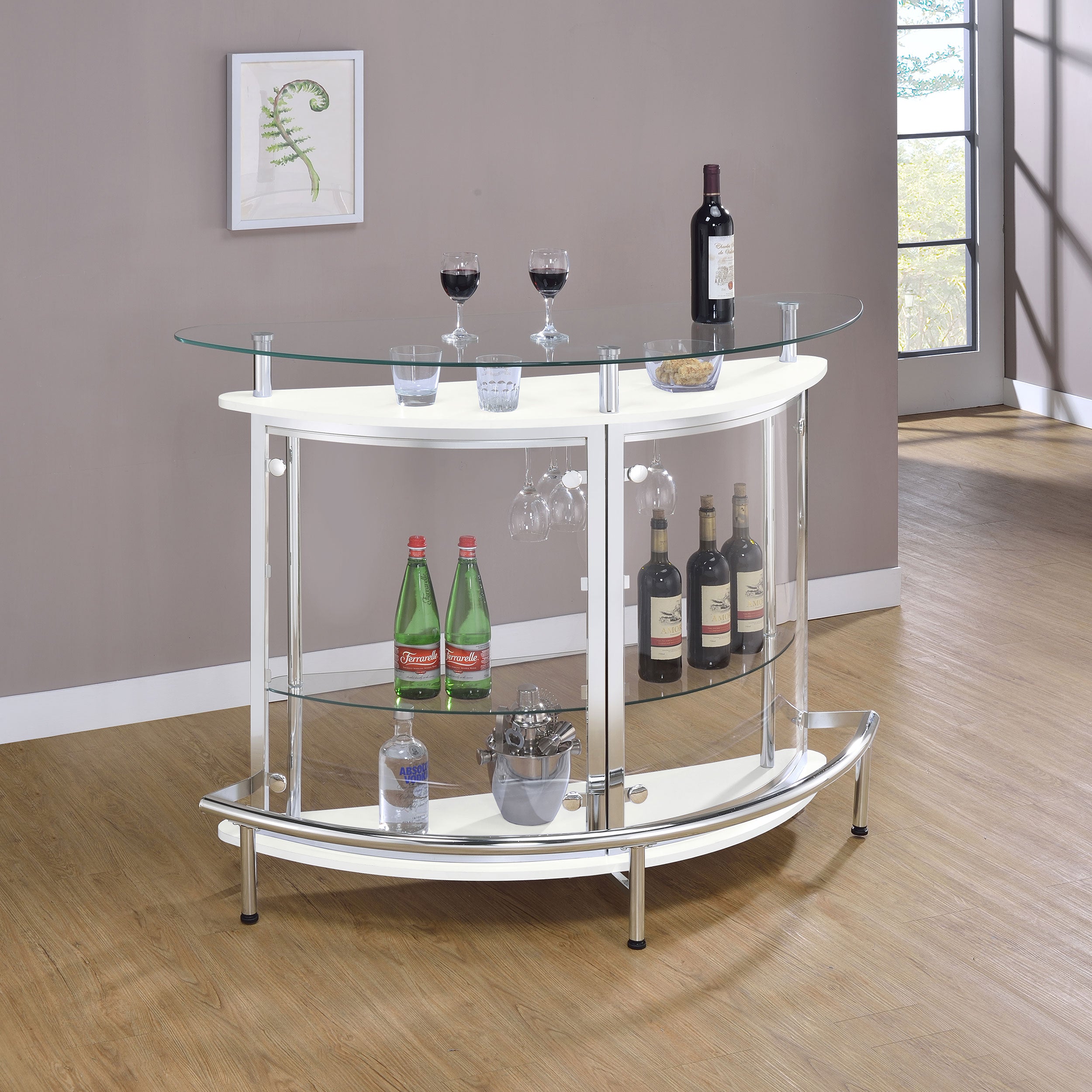 Amarillo Freestanding Glass Top Home Bar Wine Cabinet White — view 2