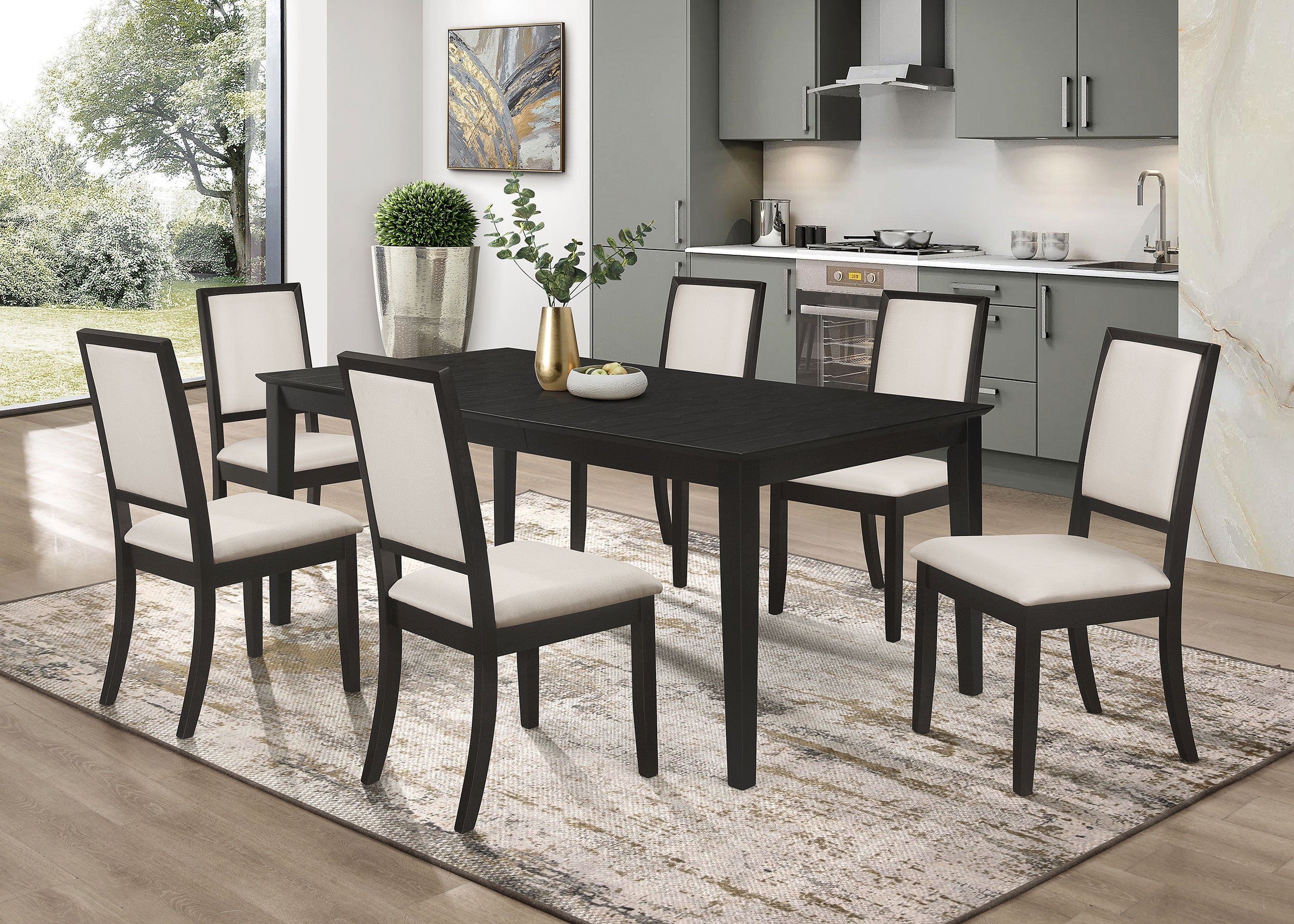 Louise 7-piece Rectangular Extension Leaf Dining Set Black — view 1