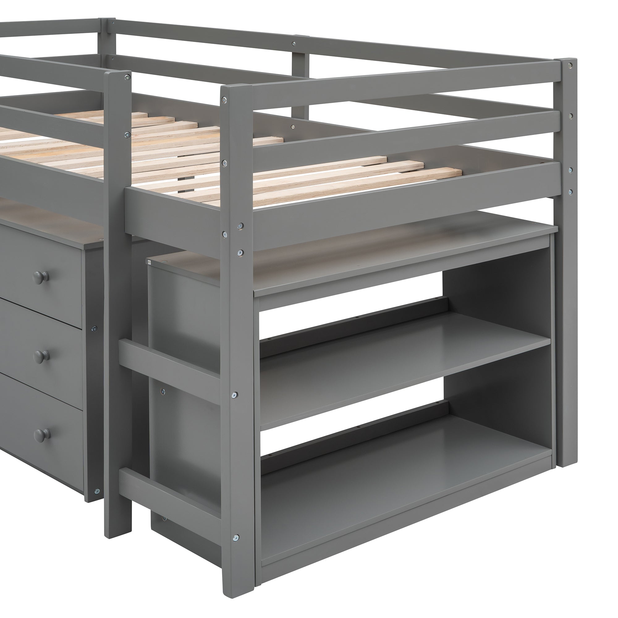 Low Study Twin Loft Bed with Cabinet and Rolling Portable Desk - Gray (OLD SKU :LP000113AAE) - Atlantic Fine Furniture Melbourne FL