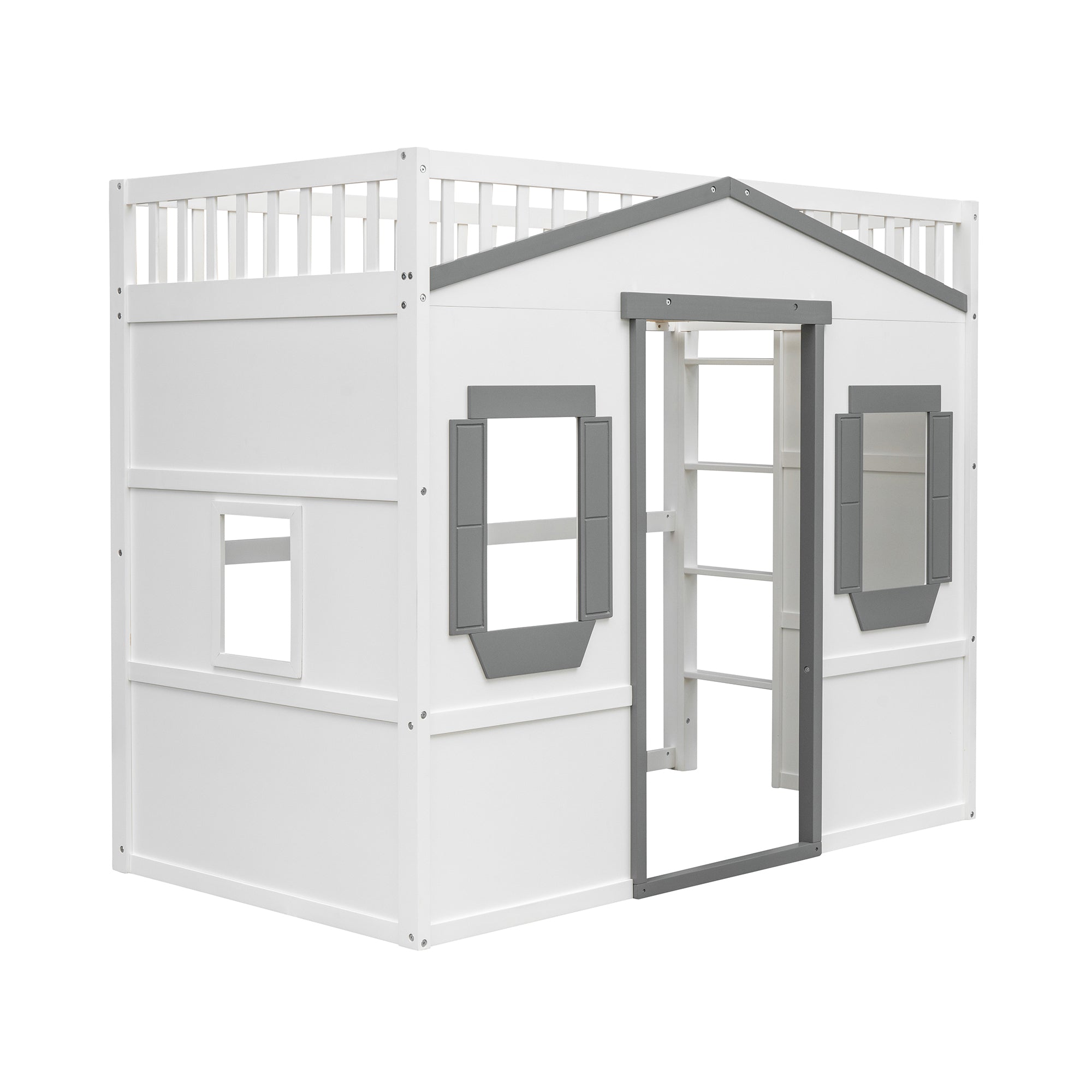 Twin Size House Loft Bed With Ladder-White+Gray Frame - Atlantic Fine Furniture Melbourne FL
