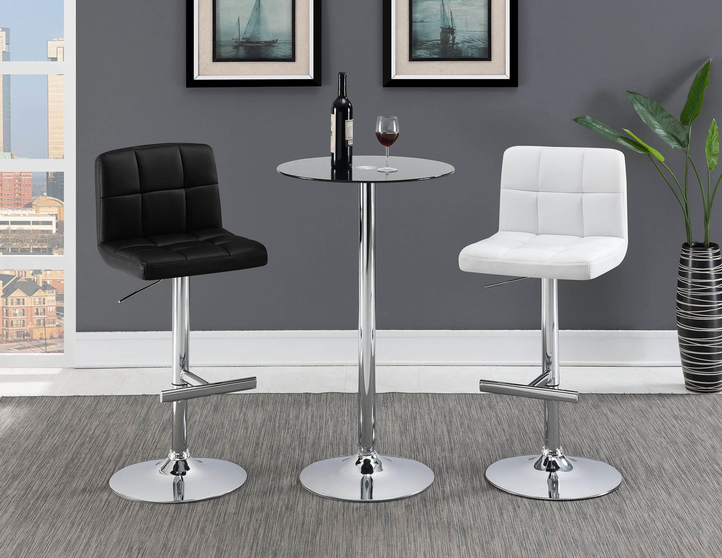 Lenny Upholstered Adjustable Bar Stool Black (Set of 2) — view 13