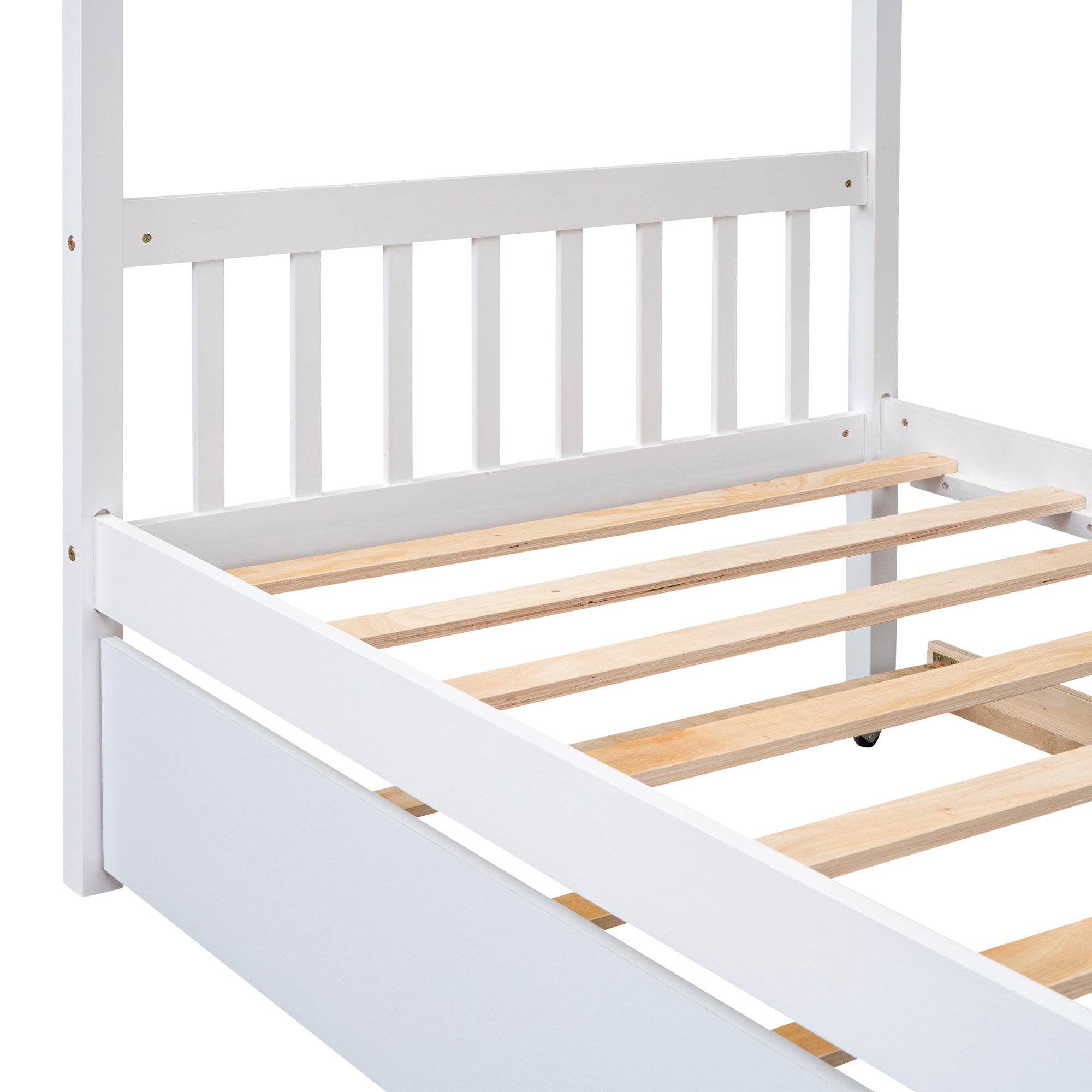 Twin Size Wooden House Bed with Twin Size Trundle, White - Atlantic Fine Furniture Melbourne FL