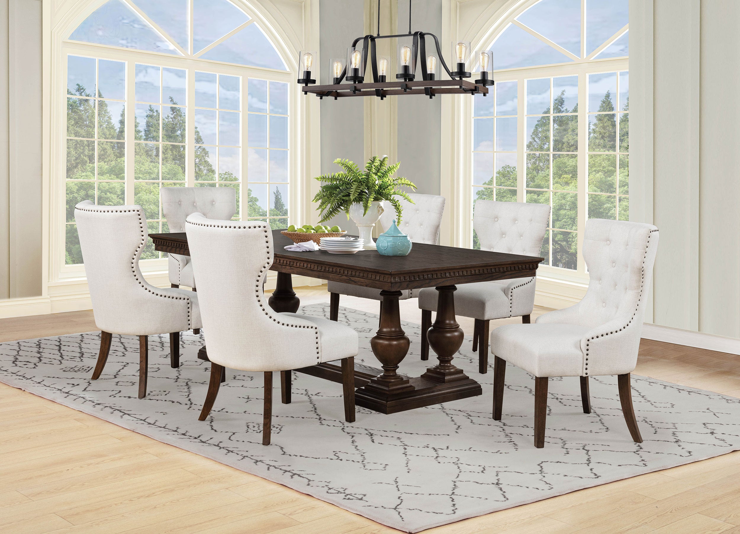 Ridgewell 7-piece Rectangular Trestle Dining Set Dark Oak — view 1