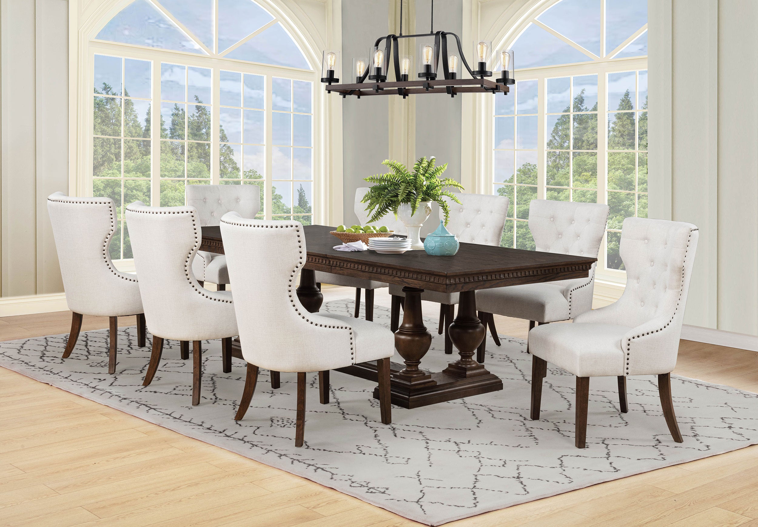 Ridgewell 9-piece Rectangular Trestle Dining Set Dark Oak — view 1