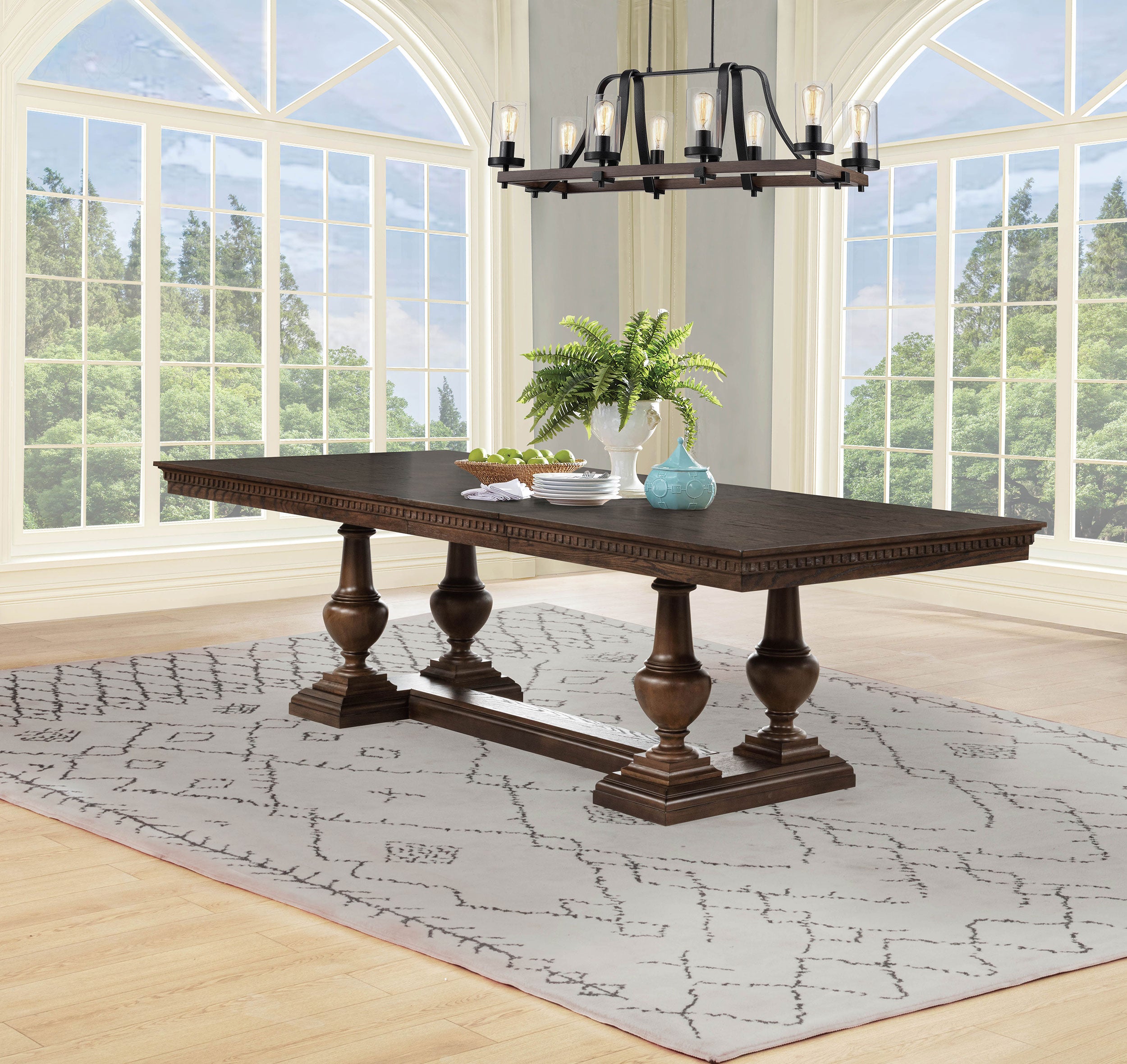 Ridgewell Rectangular Trestle Dining Table Dark Oak — view 2