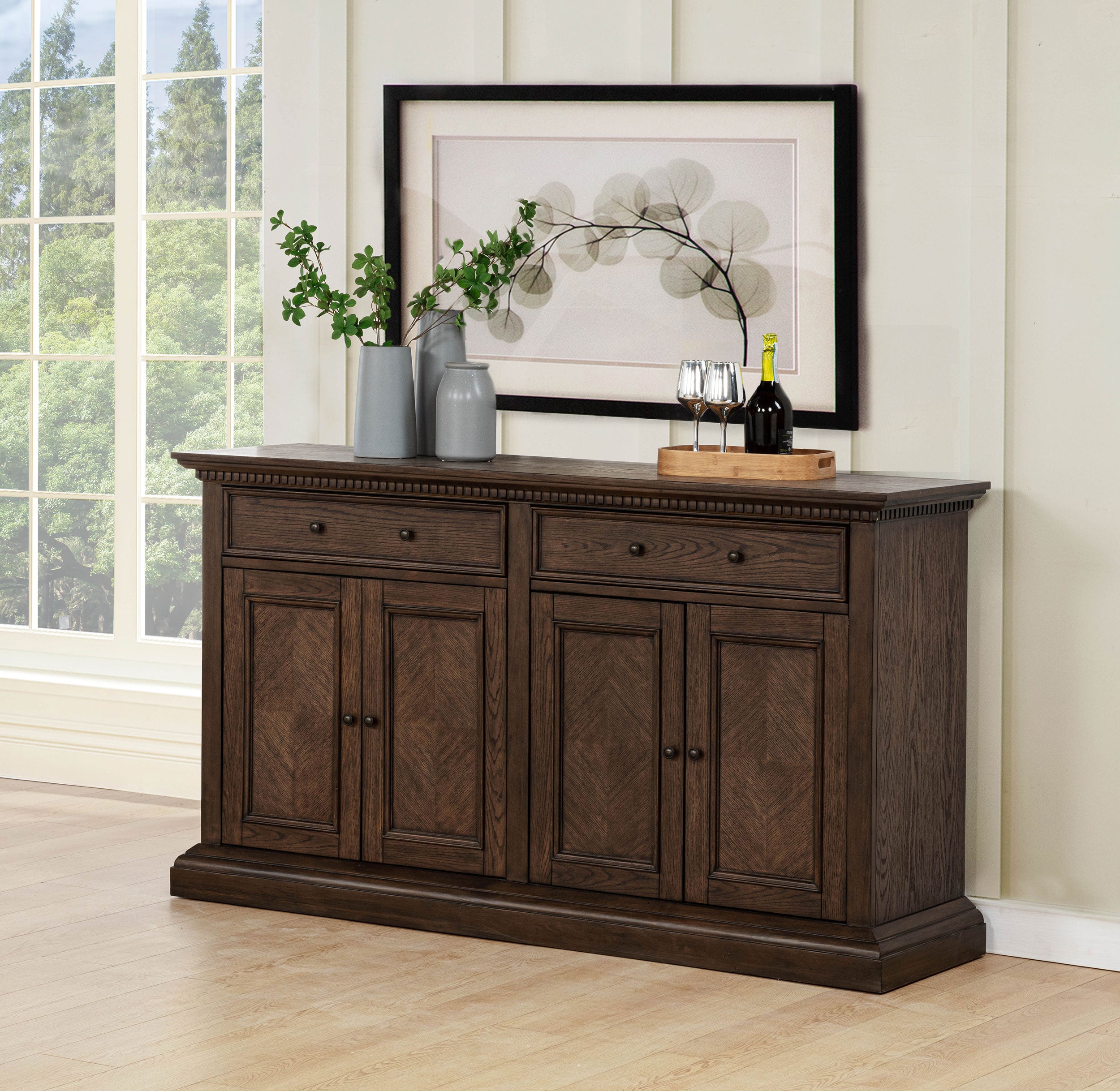 Ridgewell 2-drawer 4-door Dining Server Dark Oak — view 2