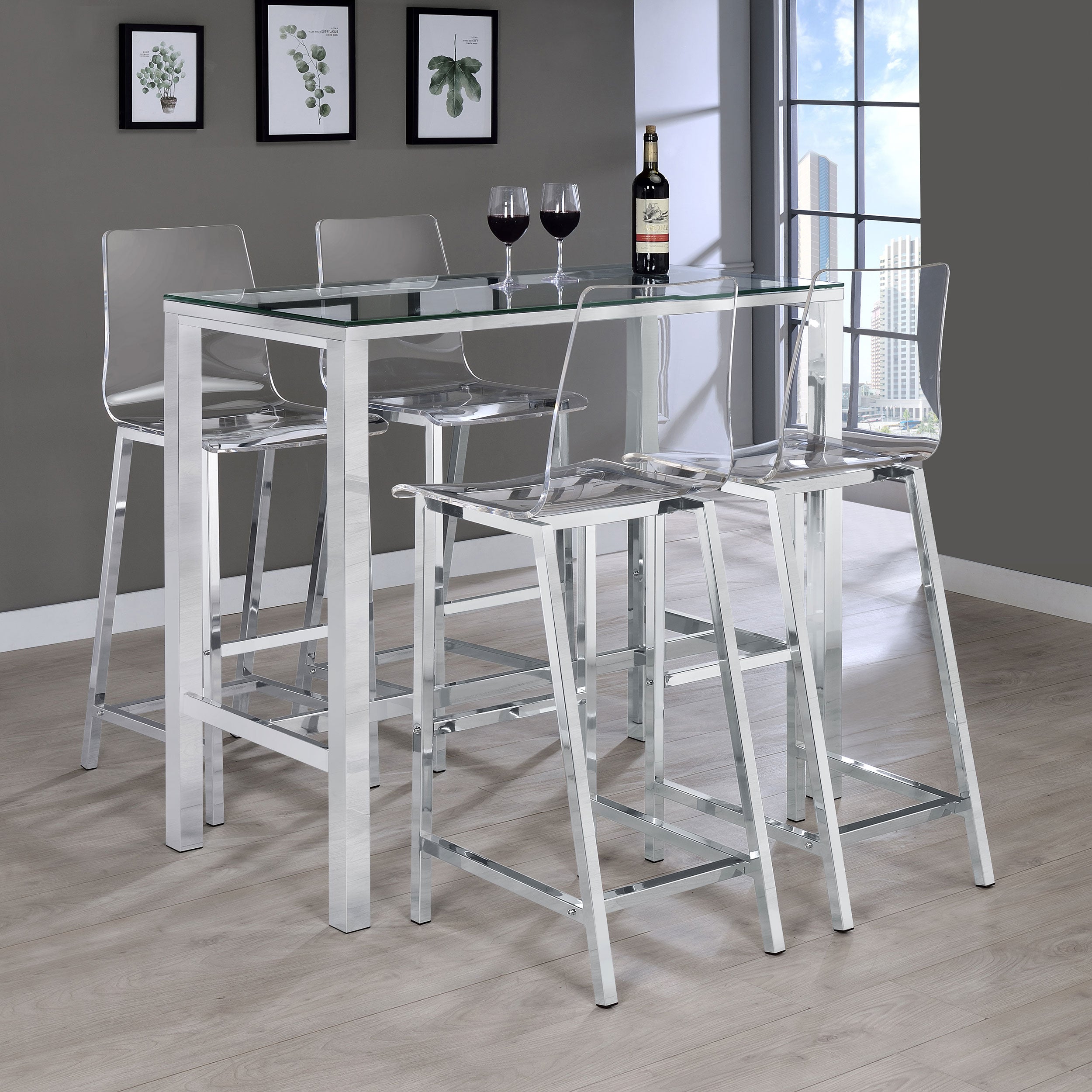 Tolbert 5-piece Bar Set with Acrylic Chairs Clear and Chrome — view 1