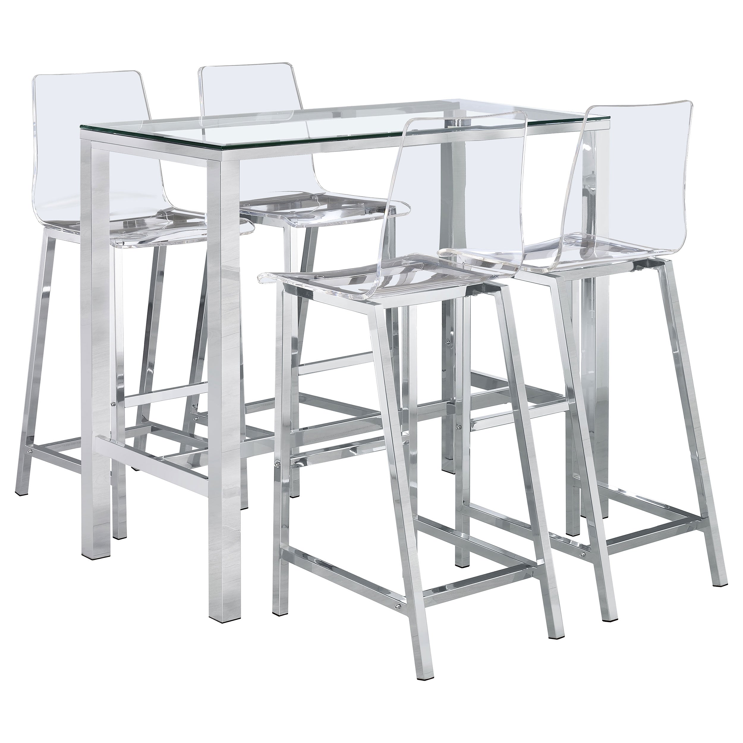 Tolbert 5-piece Bar Set with Acrylic Chairs Clear and Chrome — view 2