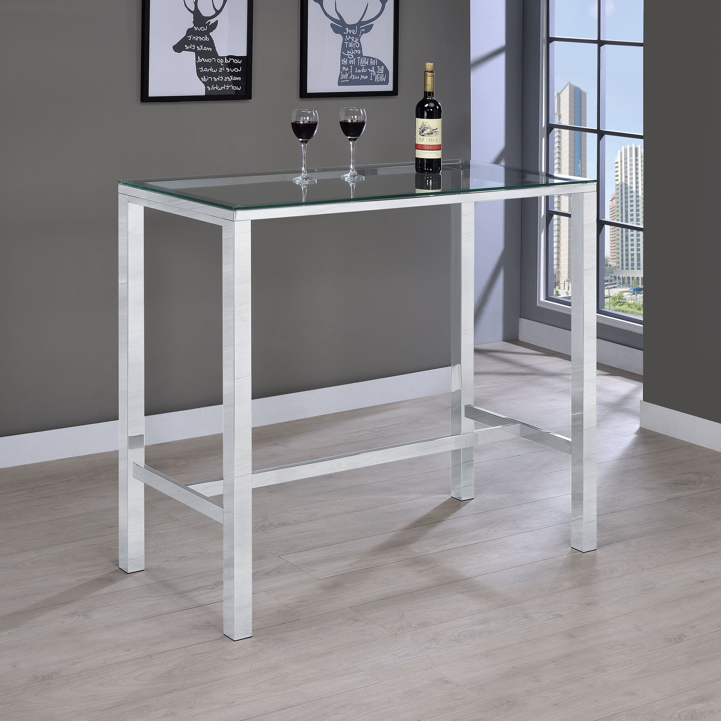 Tolbert Rectangular 47-inch Glass Top Pub Bar Table Chrome — view 2