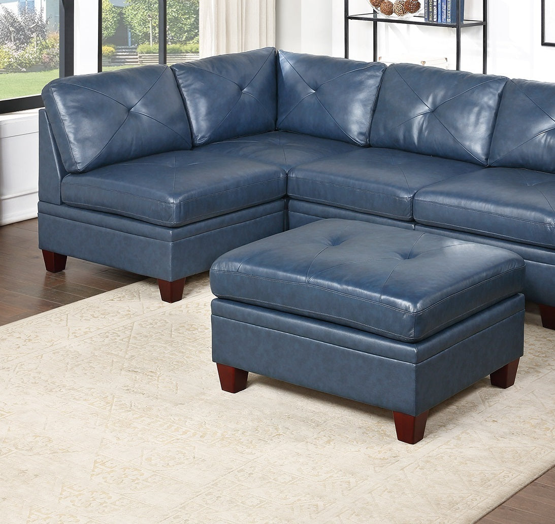 Genuine Leather Ink Blue Tufted 6pc Modular Sofa Set 2x Corner Wedge 3x Armless Chair 1x Ottoman Living Room Furniture Sofa Couch