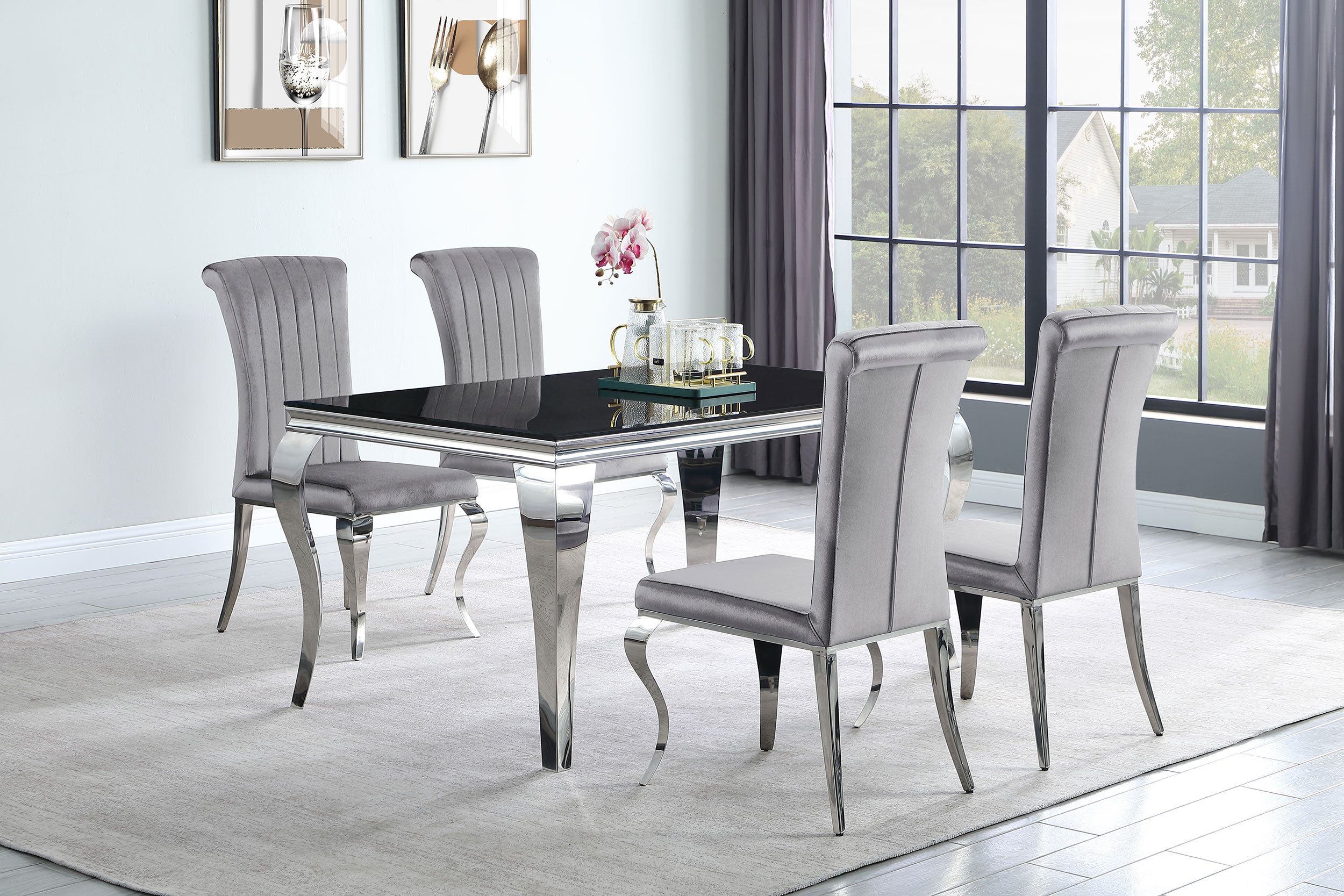 Betty Velvet Upholstered Dining Side Chair Grey (Set of 4) — view 7