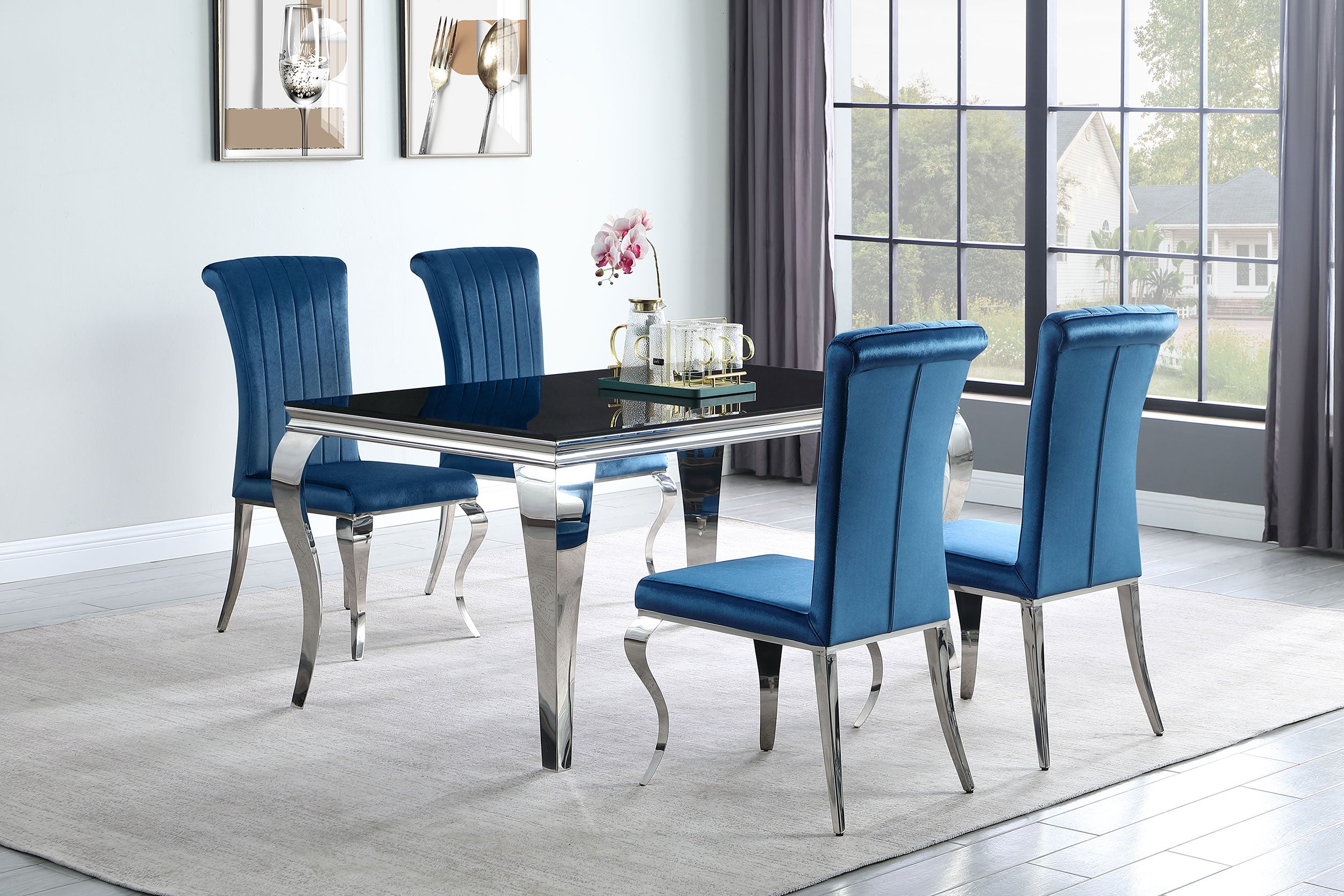 Betty Velvet Upholstered Dining Side Chair Blue (Set of 4) — view 12