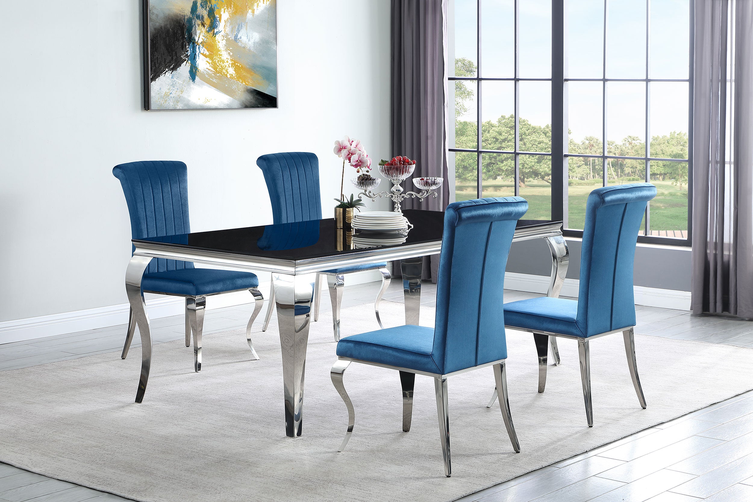 Betty Velvet Upholstered Dining Side Chair Blue (Set of 4) — view 14