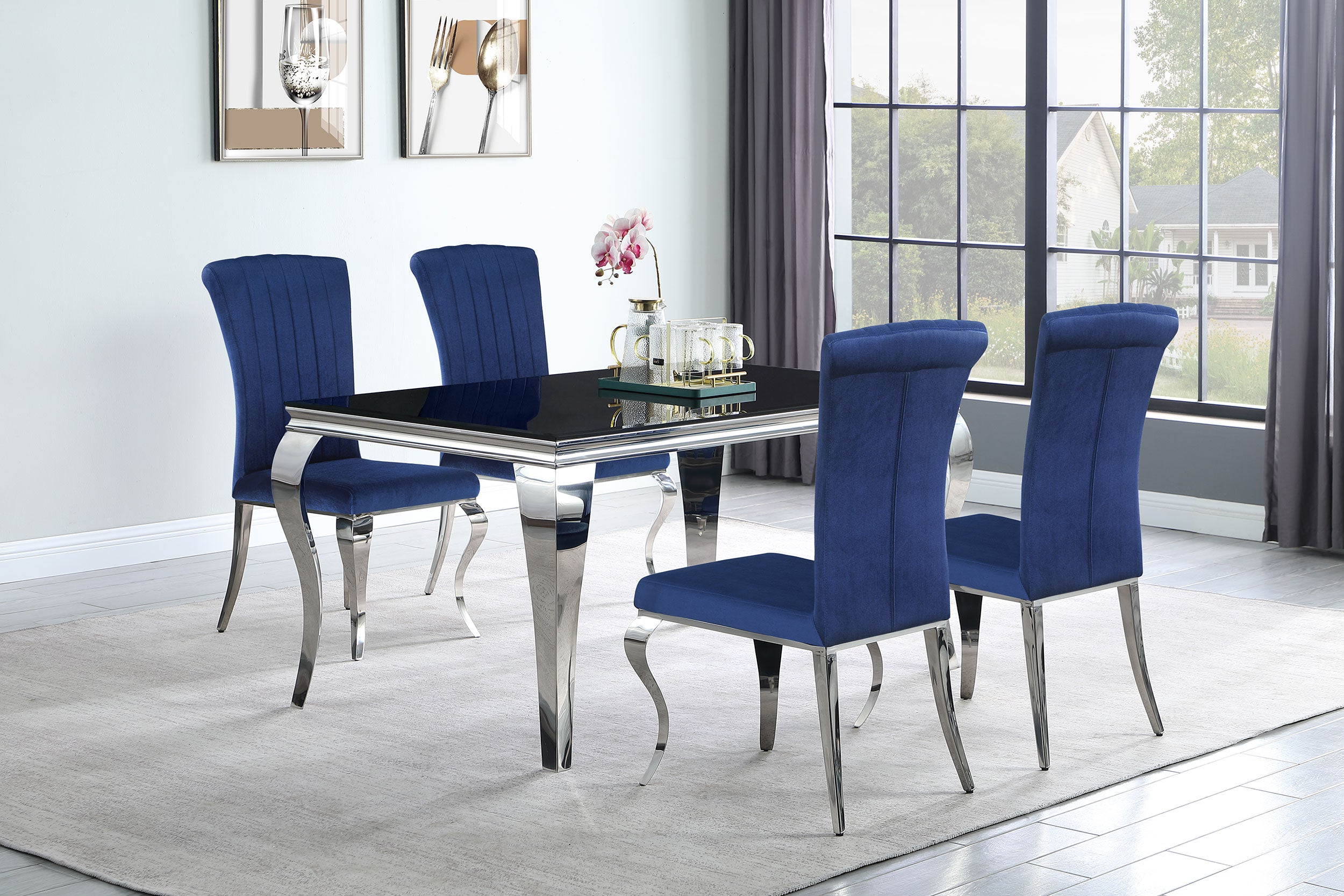 Betty Velvet Upholstered Dining Chair Ink Blue (Set of 4) — view 12