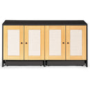 Double Litter Box Enclosure, Cat Litter Box Enclosure For 2 Cats, Hidden Litter Box Furniture With Rattan Doors - Black