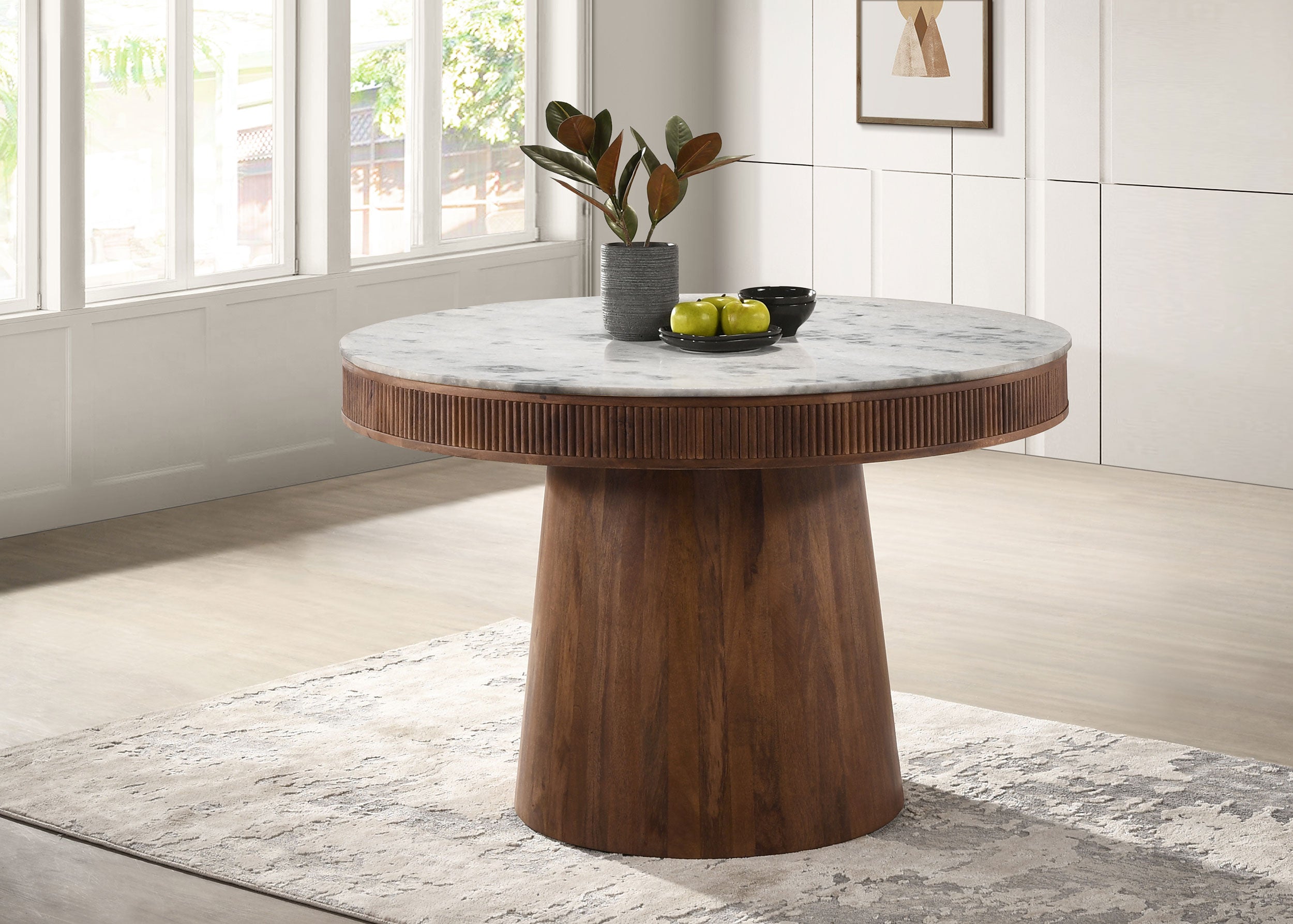Ortega Round 46-inch Marble Top Wood Dining Table Natural — view 2