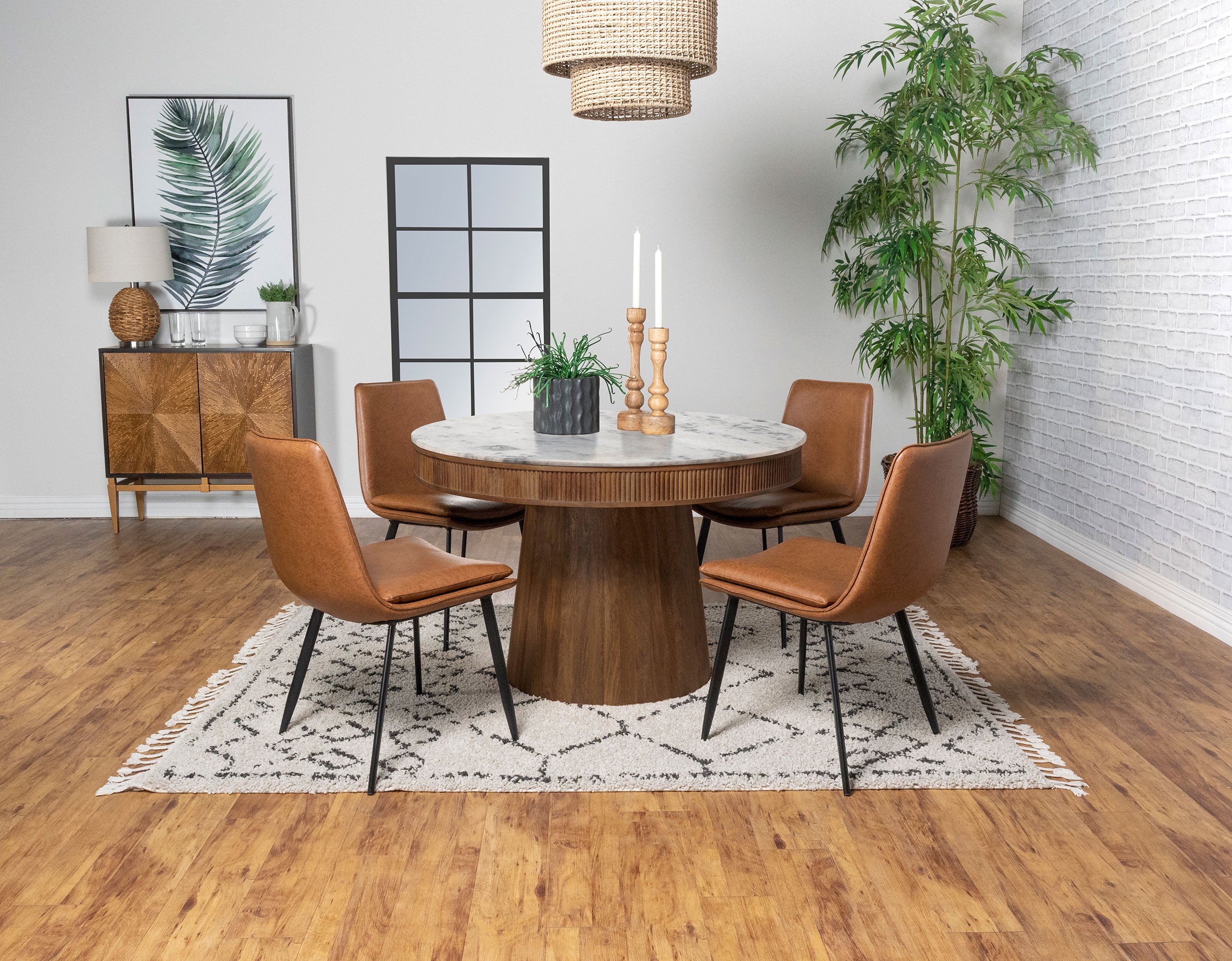 Ortega Round 46-inch Marble Top Wood Dining Table Natural — view 8
