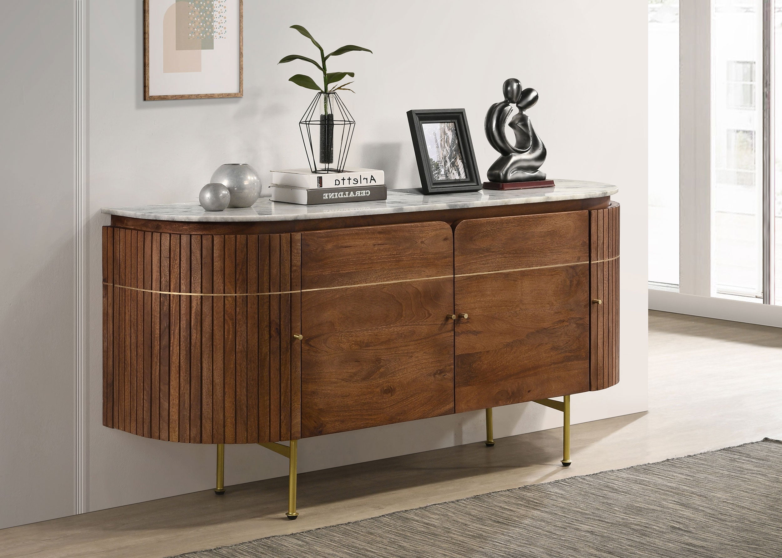 Ortega 4-door Marble Top Sideboard Buffet Cabinet Natural — view 2