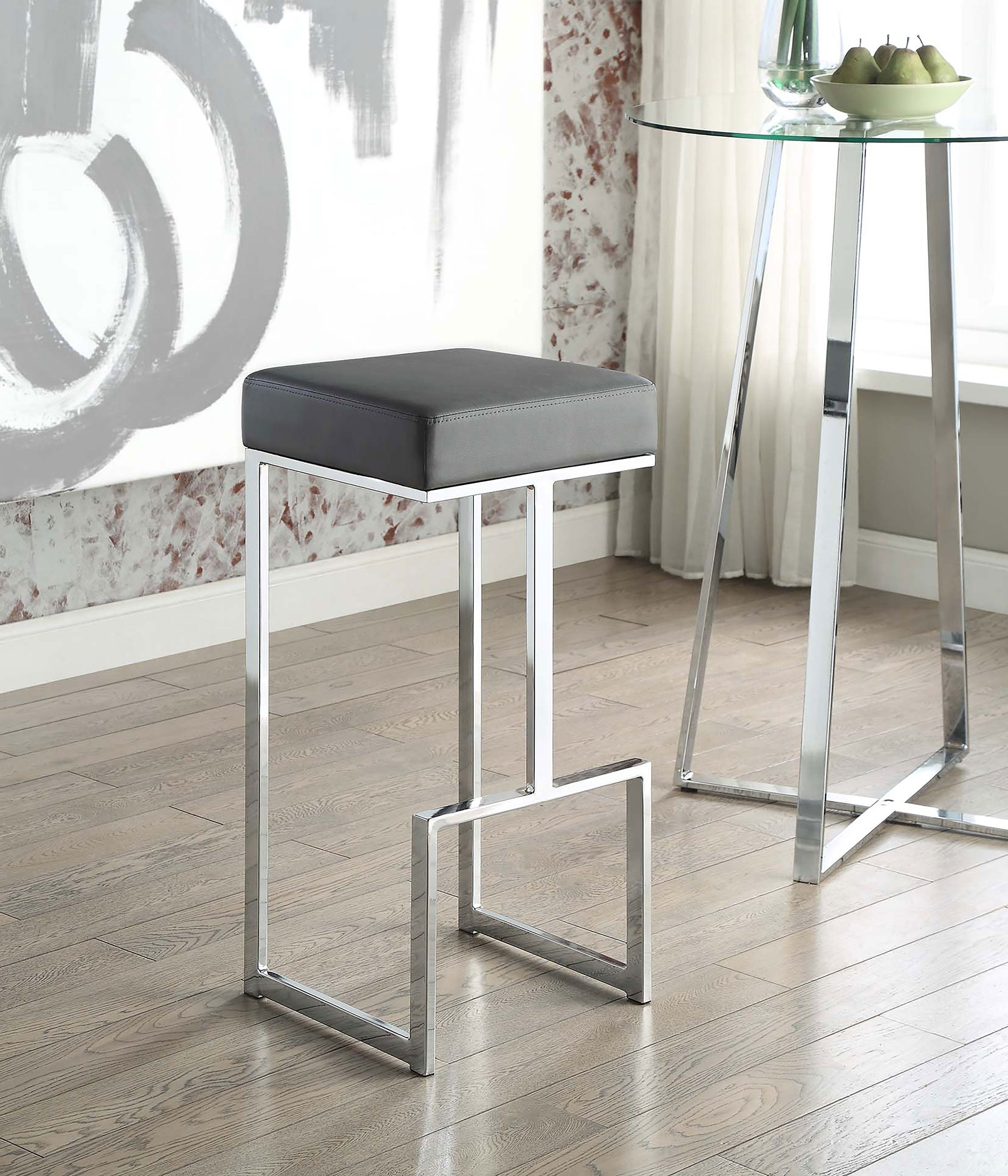 Gervase Square Bar Stool Grey and Chrome — view 2