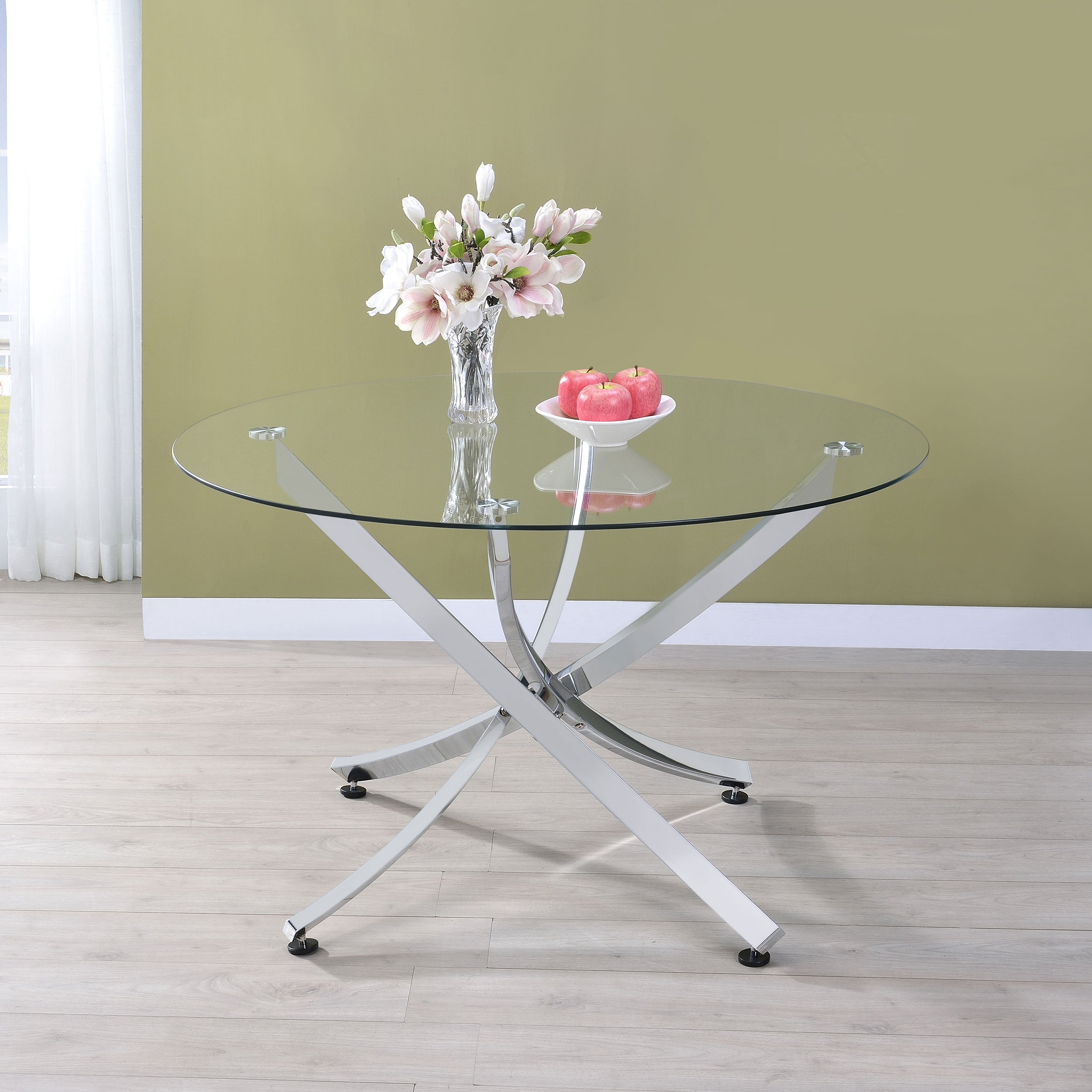 Beckham Round 46-inch Glass Top Dining Table Chrome — view 2