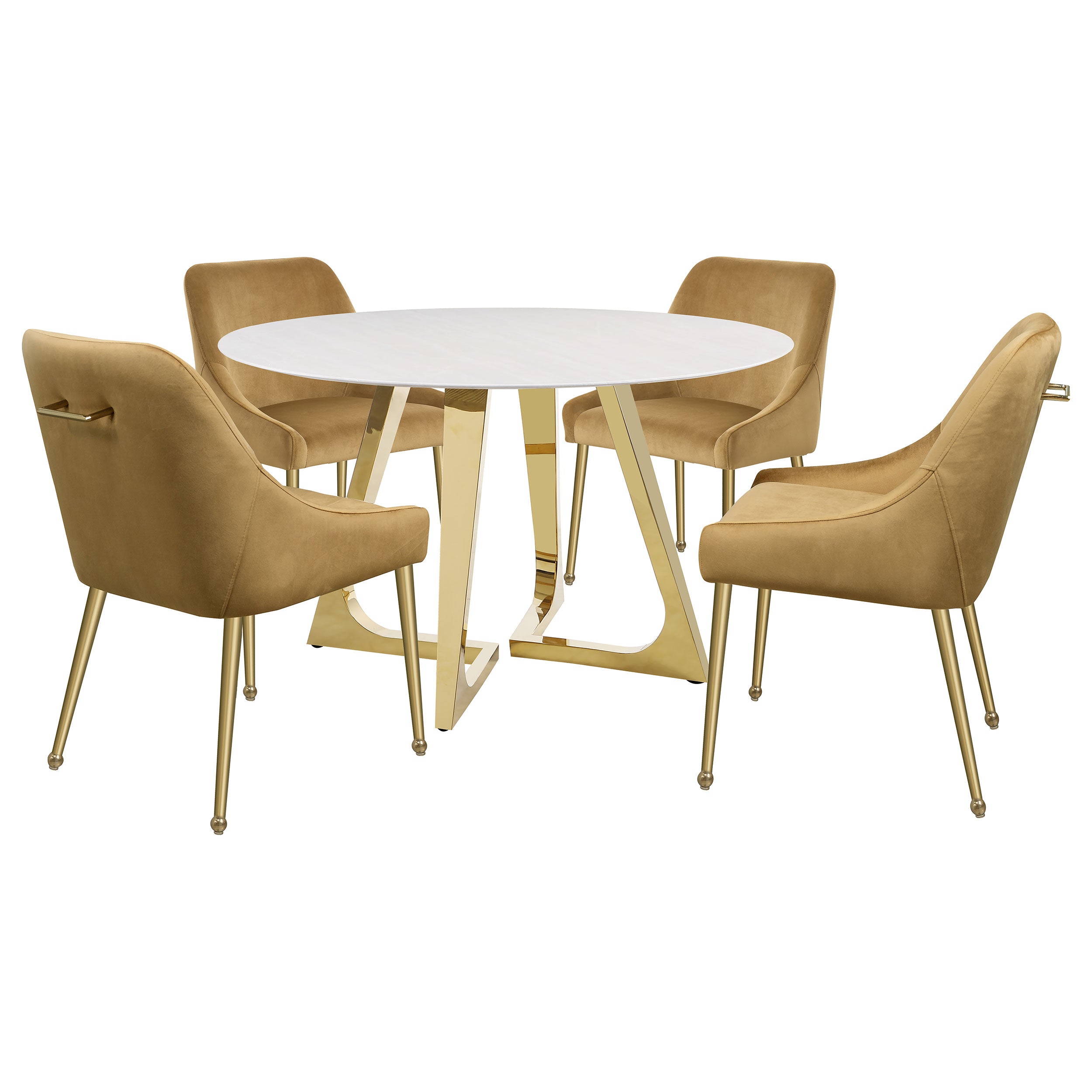 Gwynn Round 51-inch Marble Stainless Steel Dining Table Gold — view 8