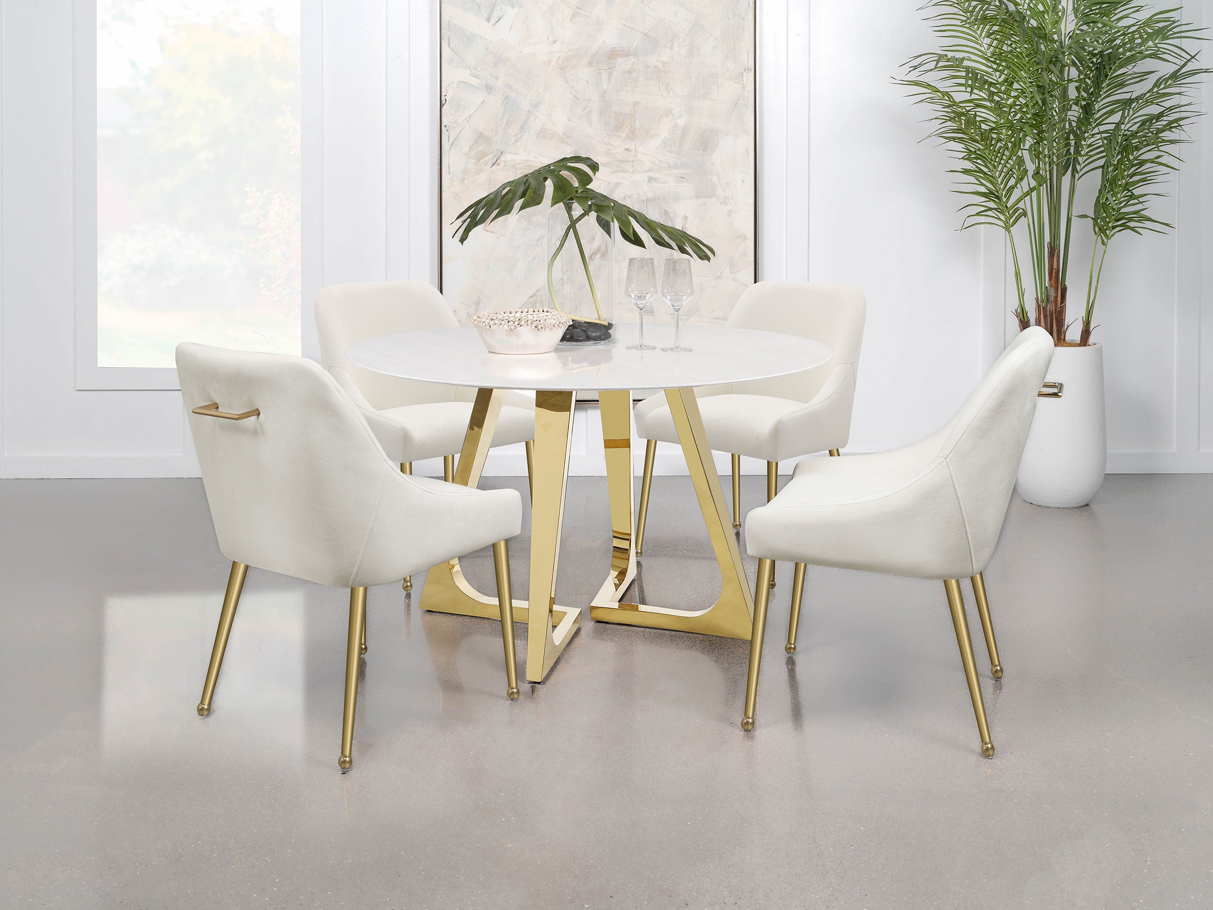 Gwynn Round 51-inch Marble Stainless Steel Dining Table Gold — view 12