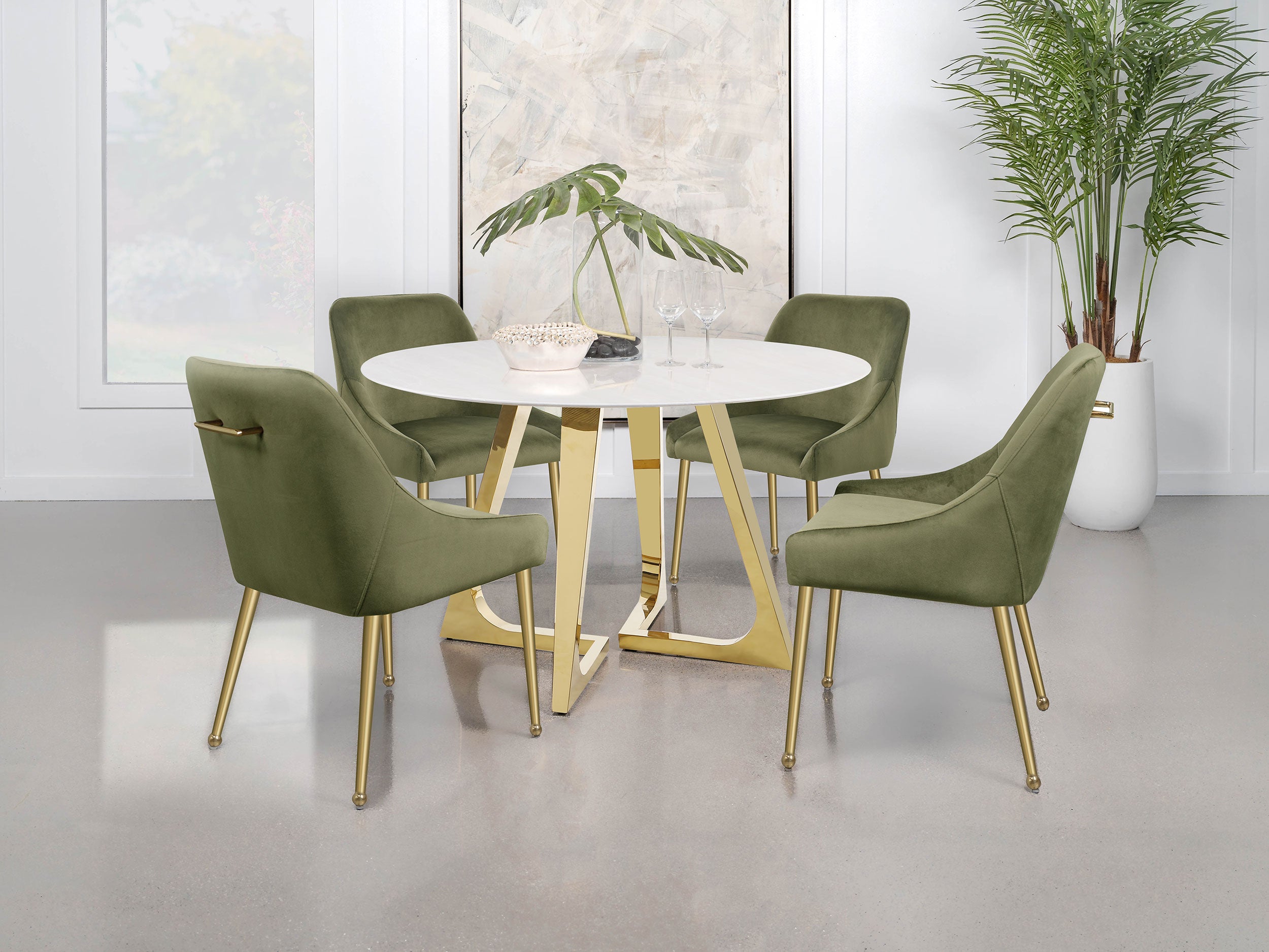 Gwynn Round 51-inch Marble Stainless Steel Dining Table Gold — view 14