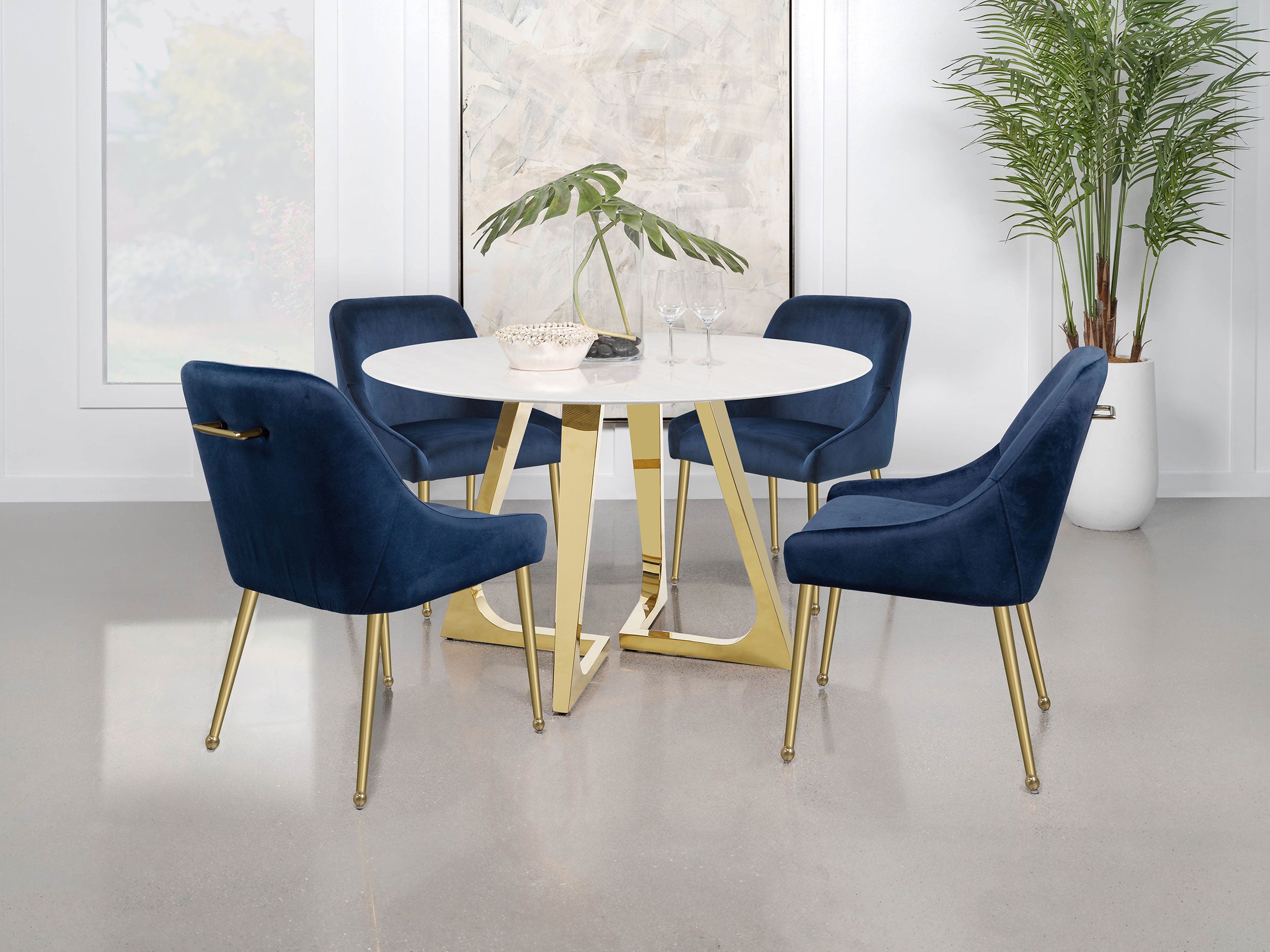 Gwynn Round 51-inch Marble Stainless Steel Dining Table Gold — view 15