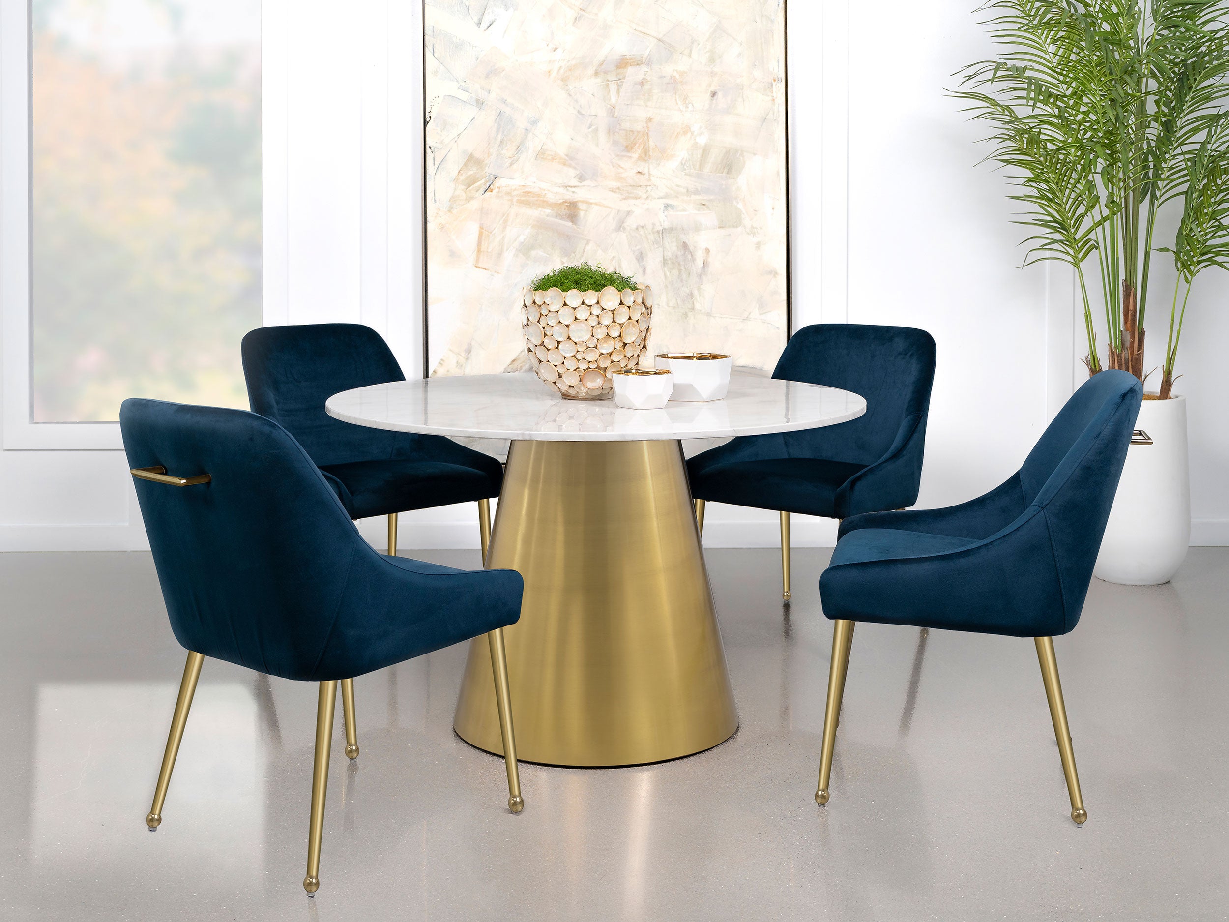 Ambrose Round 50-inch Marble Top Dining Table Brushed Gold — view 11