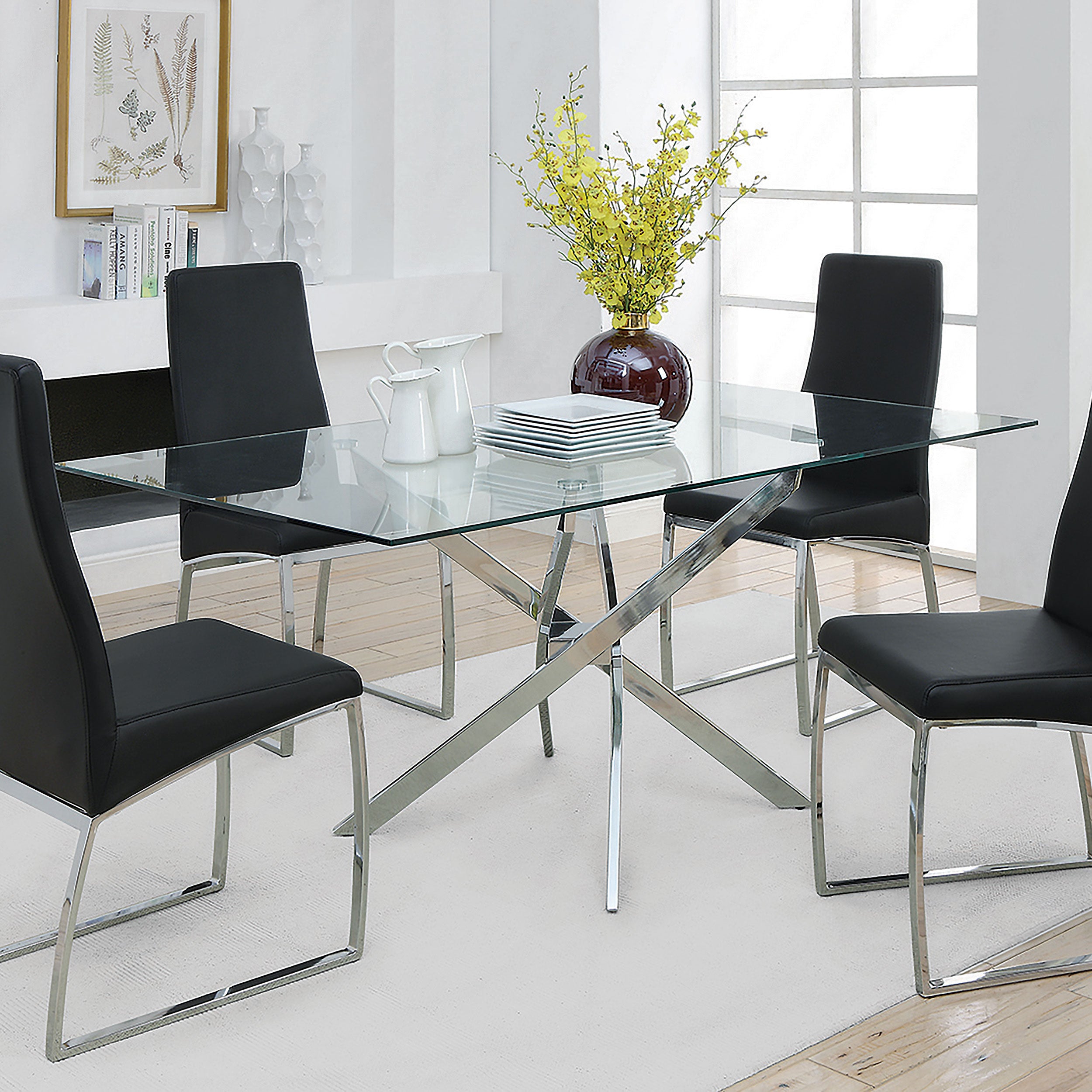 Carmelo Rectangular 66-inch Glass Top Dining Table Chrome — view 2