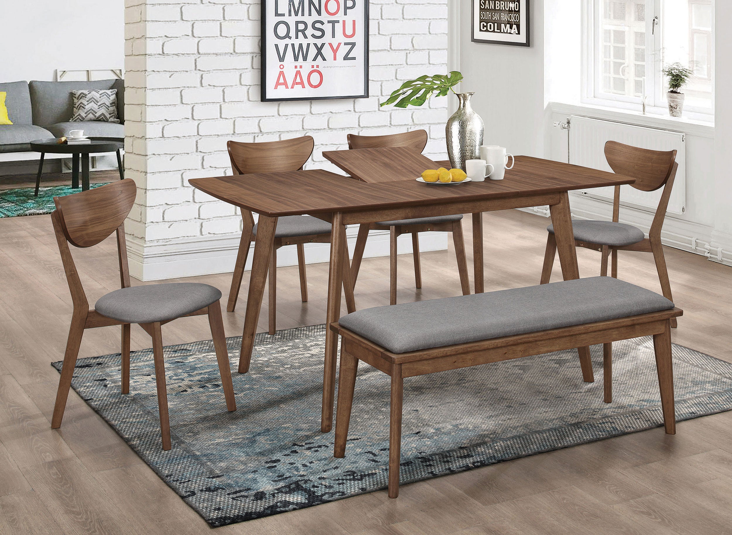 Alfredo Upholstered Dining Bench Grey and Natural Walnut — view 10
