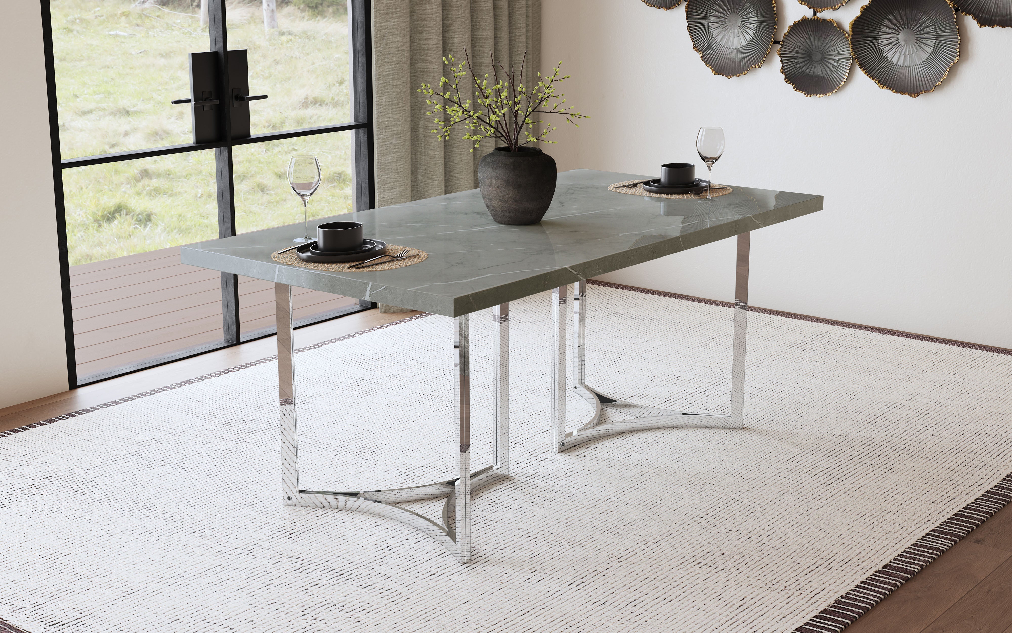 Sterling 72-inch Rectangular Dining Table Grey Faux Marble — view 2