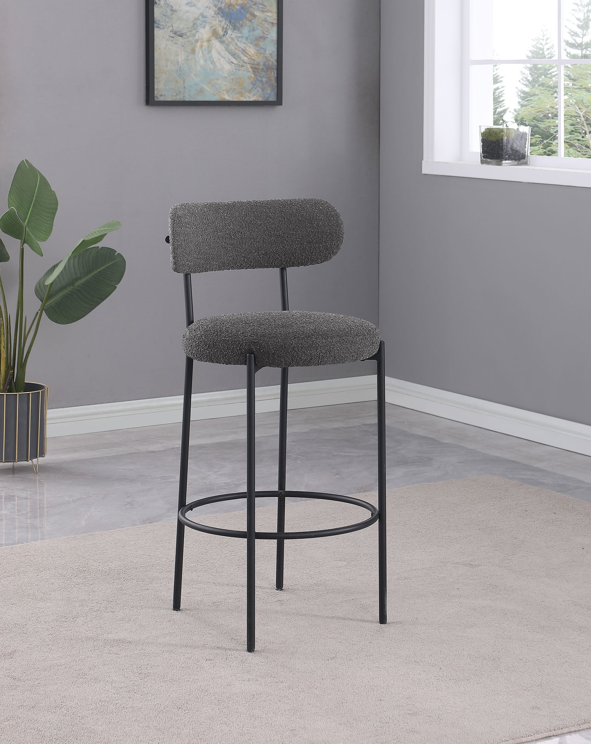 Viola Boucle Upholstered Bar Chair Grey (Set of 2) — view 2