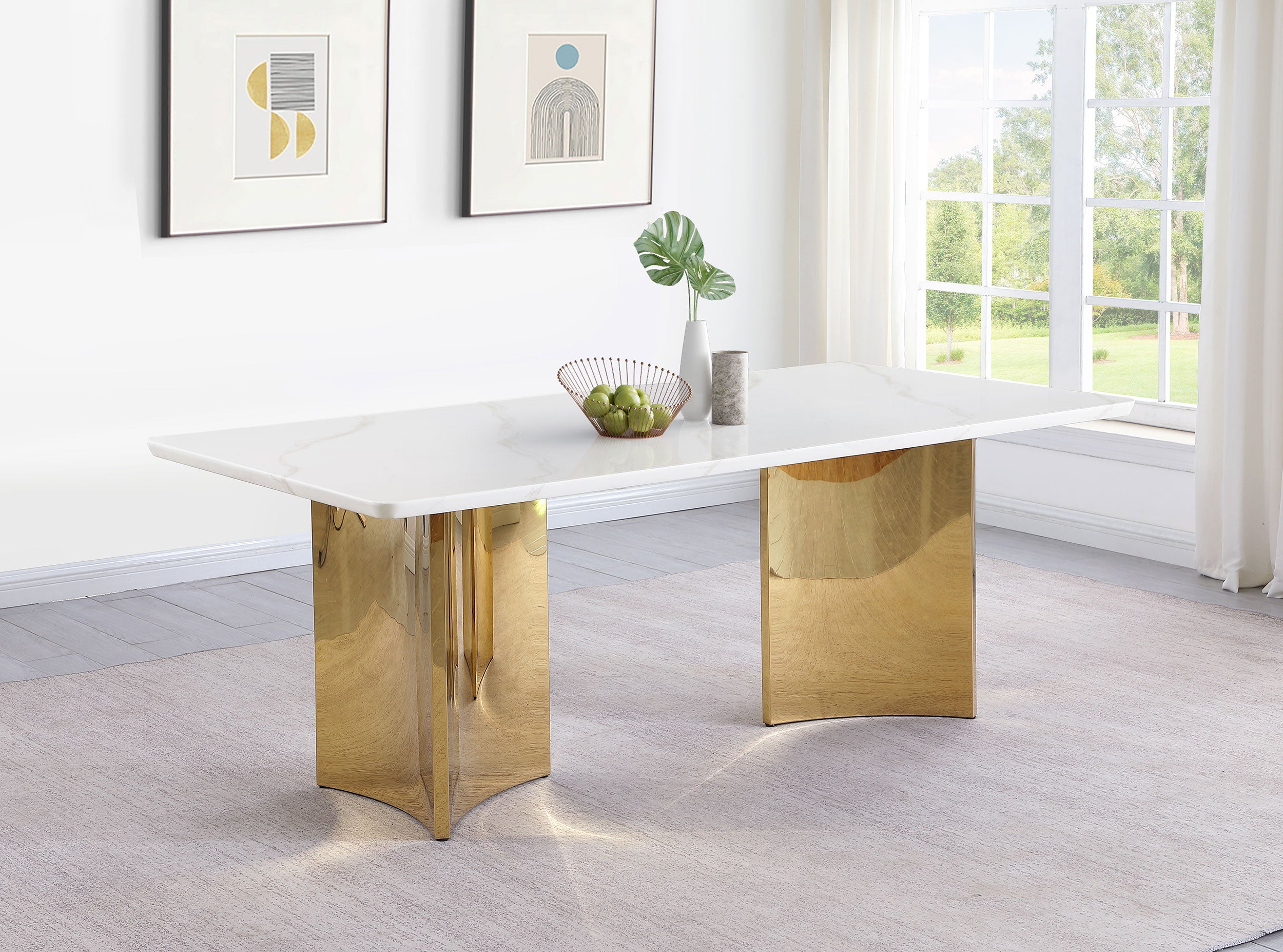 Tevlin Rectangular 79-inch Marble Top Dining Table White — view 2