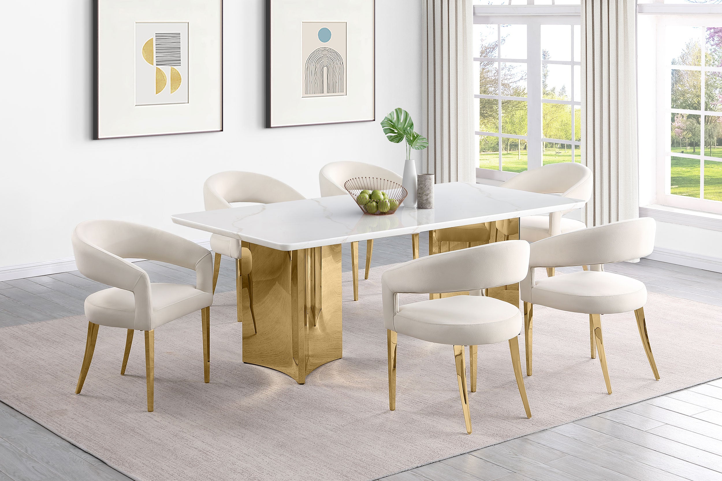 Tevlin Rectangular 79-inch Marble Top Dining Table White — view 10
