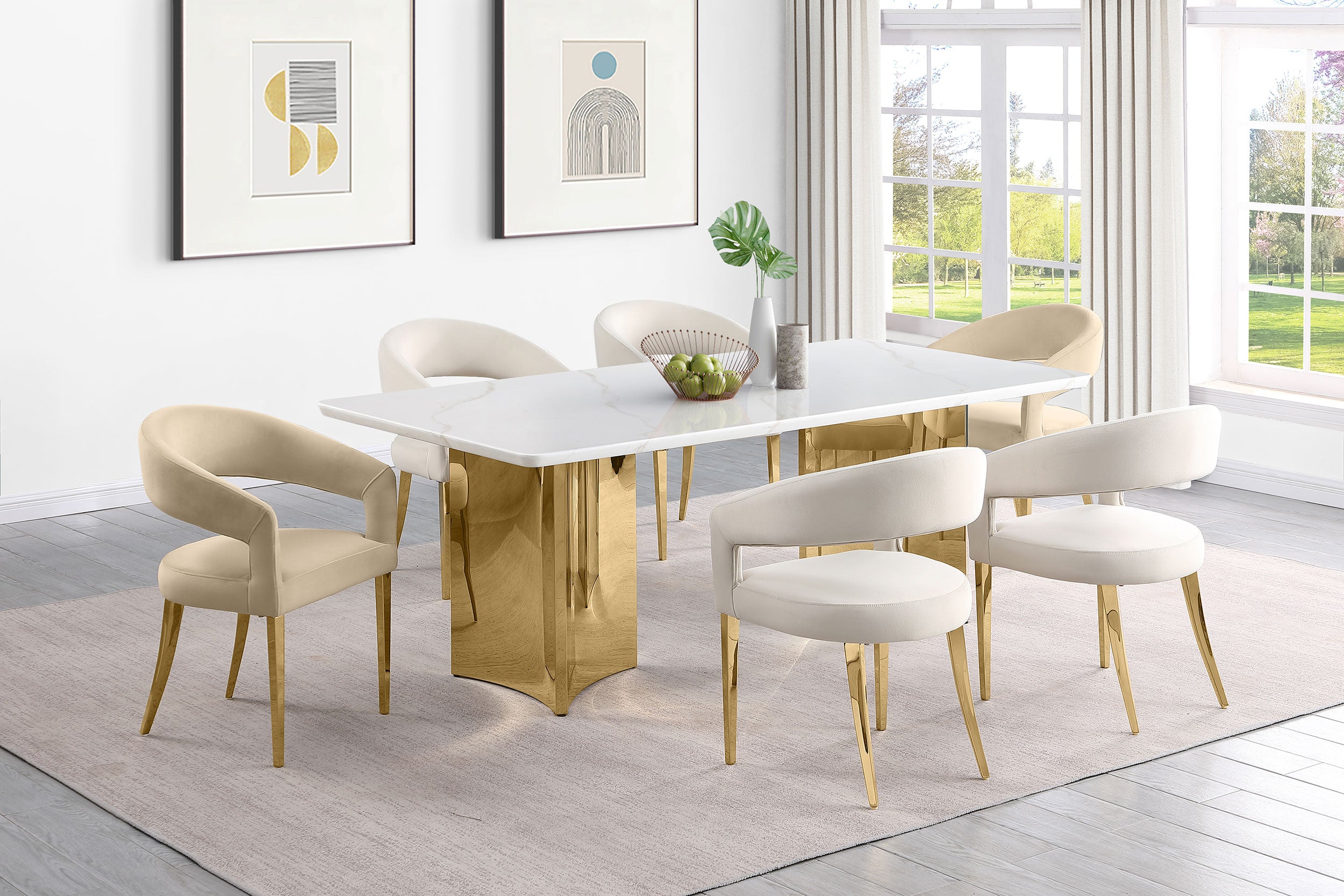 Tevlin Rectangular 79-inch Marble Top Dining Table White — view 13