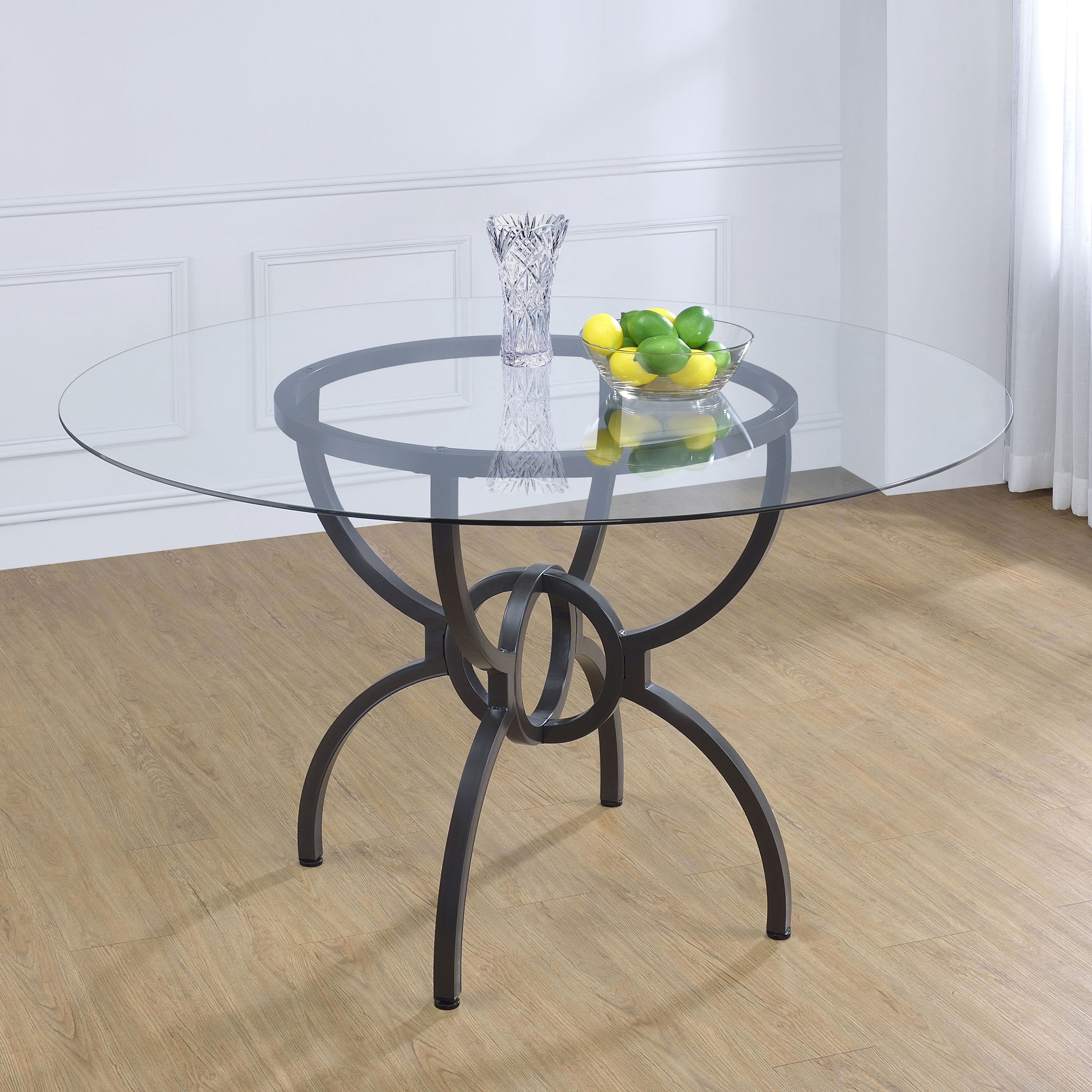 Aviano Round 48-inch Glass Top Metal Dining Table Gunmetal — view 2